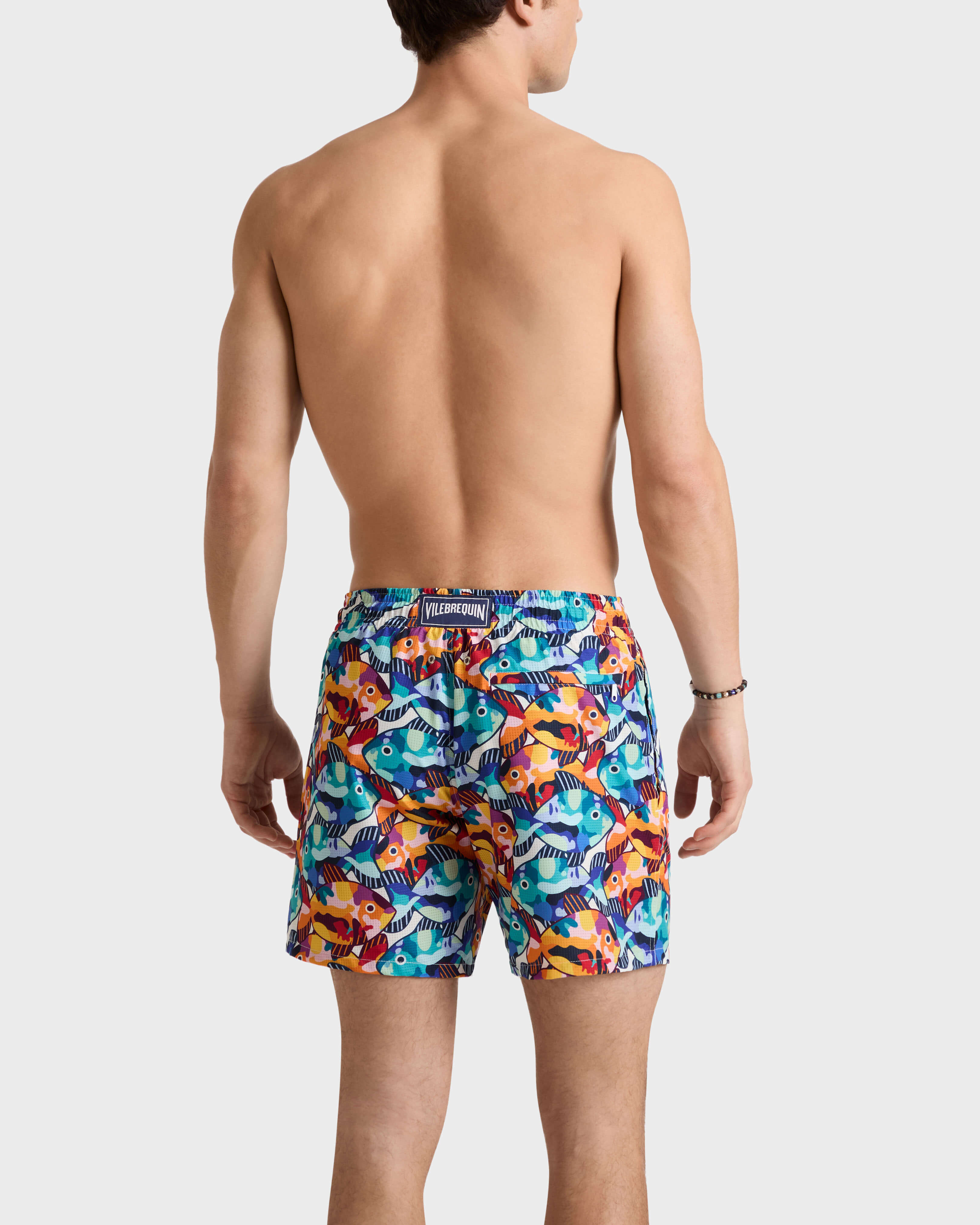 Men Micro-perforated Ultra-light and packable Swim Shorts Pacu WHITE backworn view