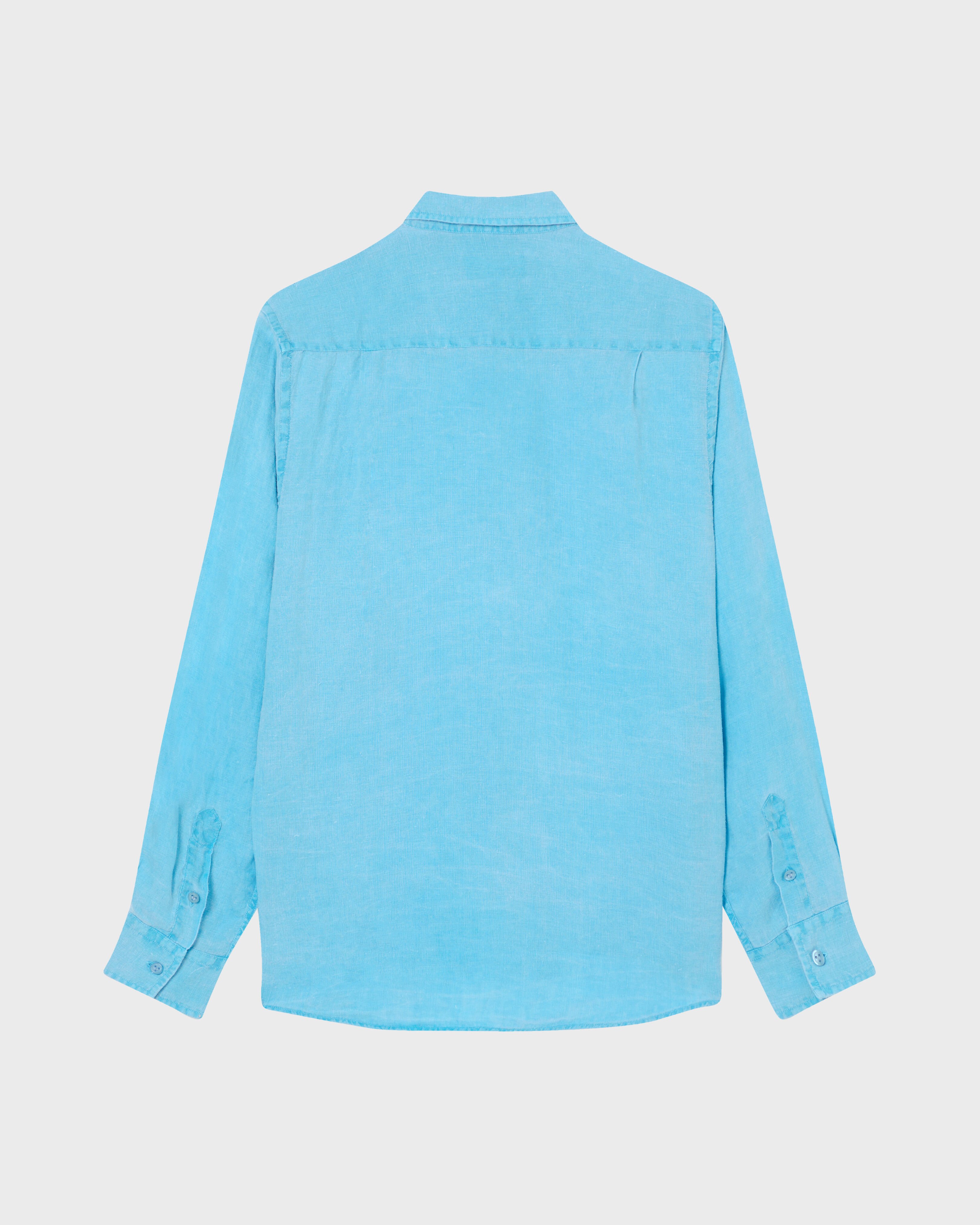 Men Linen Mineral Dye Shirt LARIMAR back view