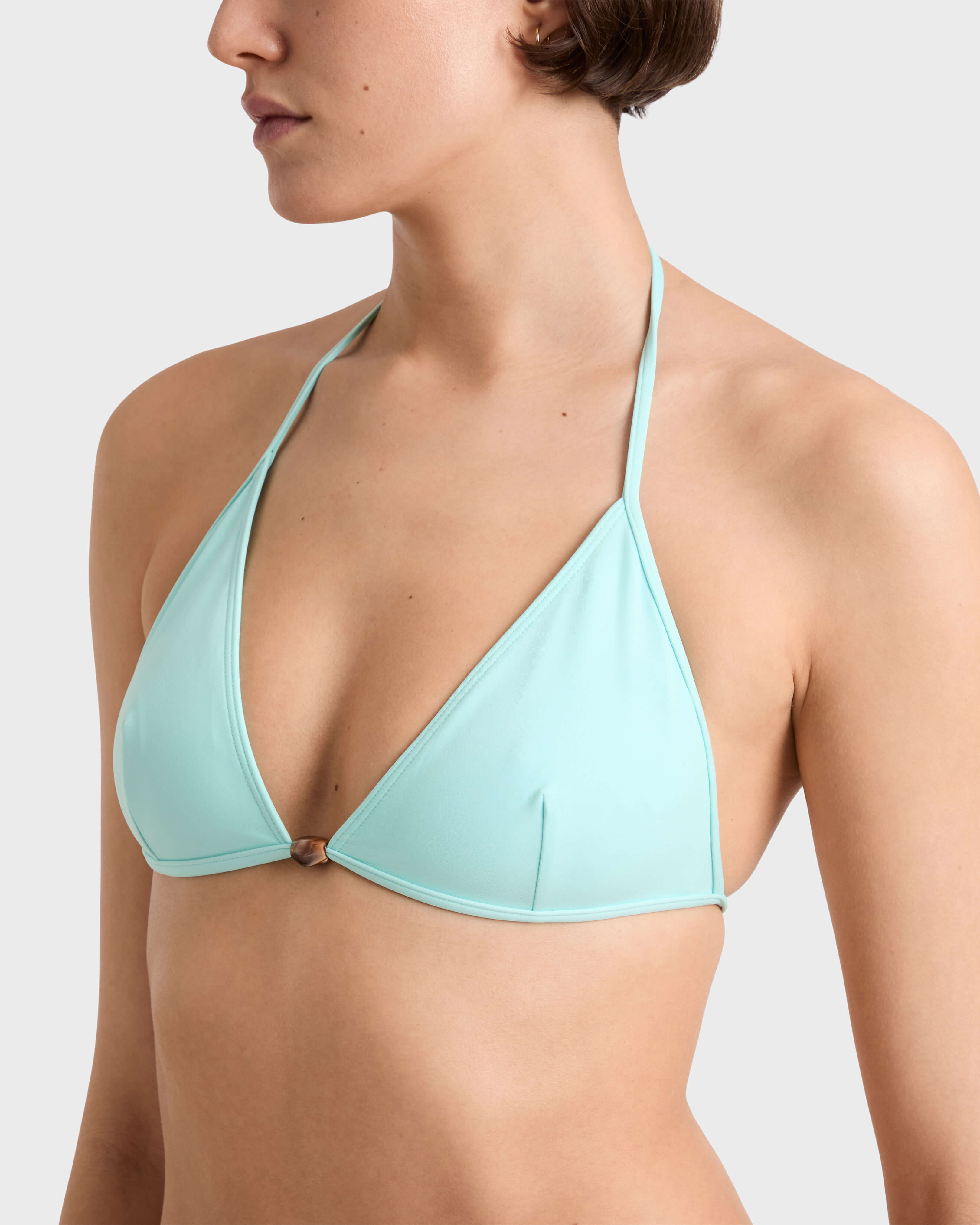 Women Halter Bikini Top Pearl Detail Solid OXYGENE frontworn view