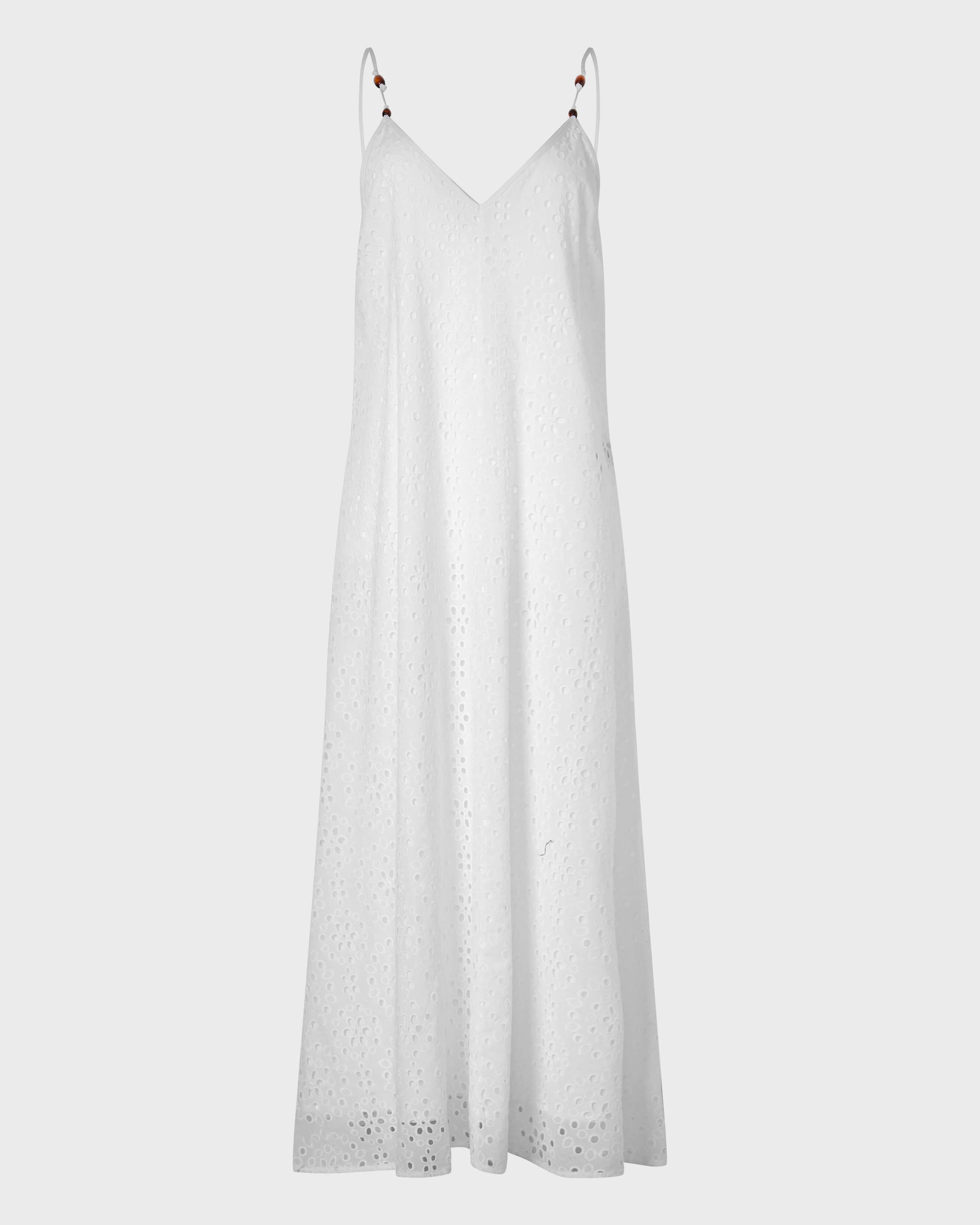 Vestido largo para mujer de bordado inglés con espalda en V BLANCO front view