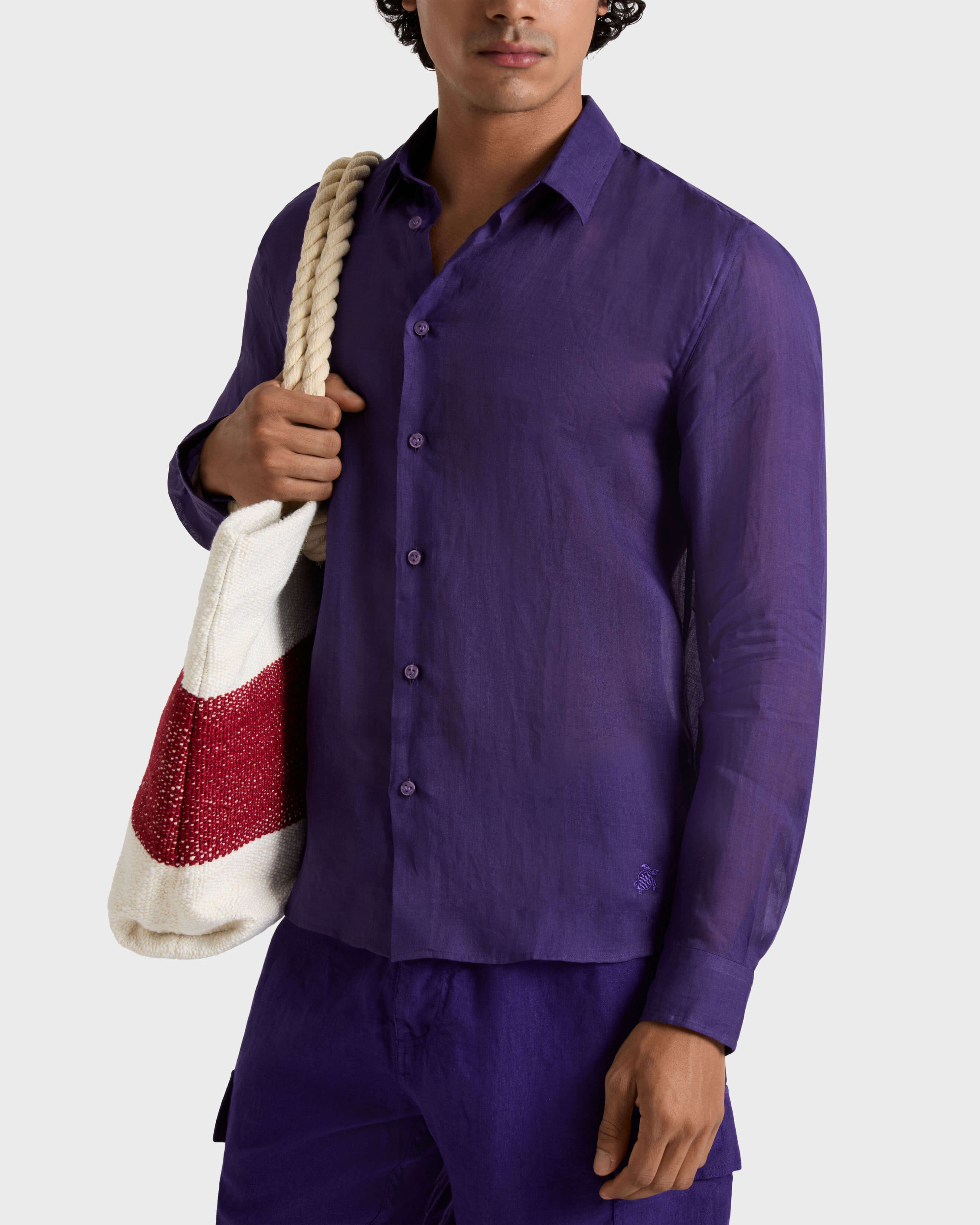 Men Solid Ramie Shirt VIOLETTE frontworn view