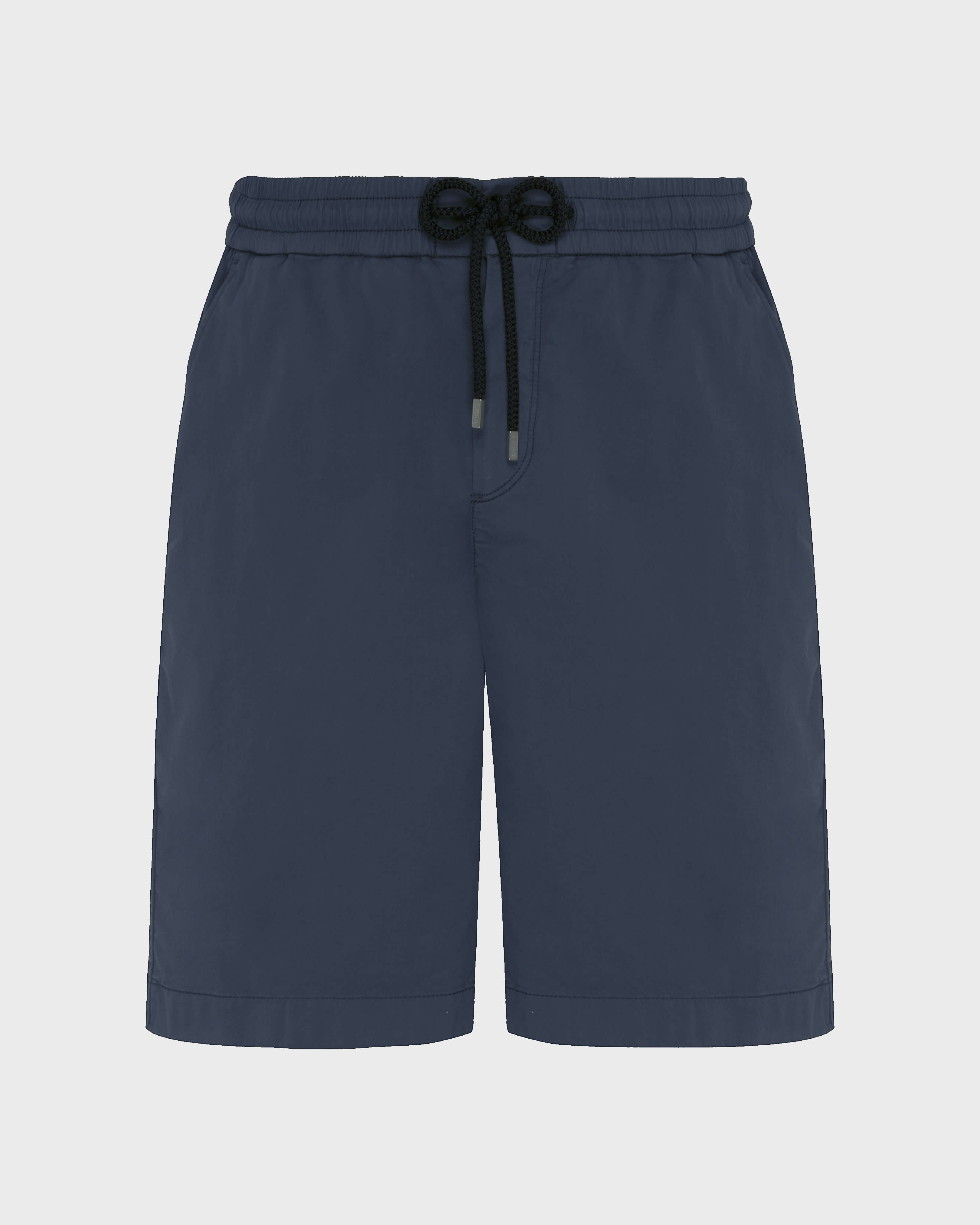 Men Satin Cotton Elastic waist Bermuda Shorts Solid NAVY front view