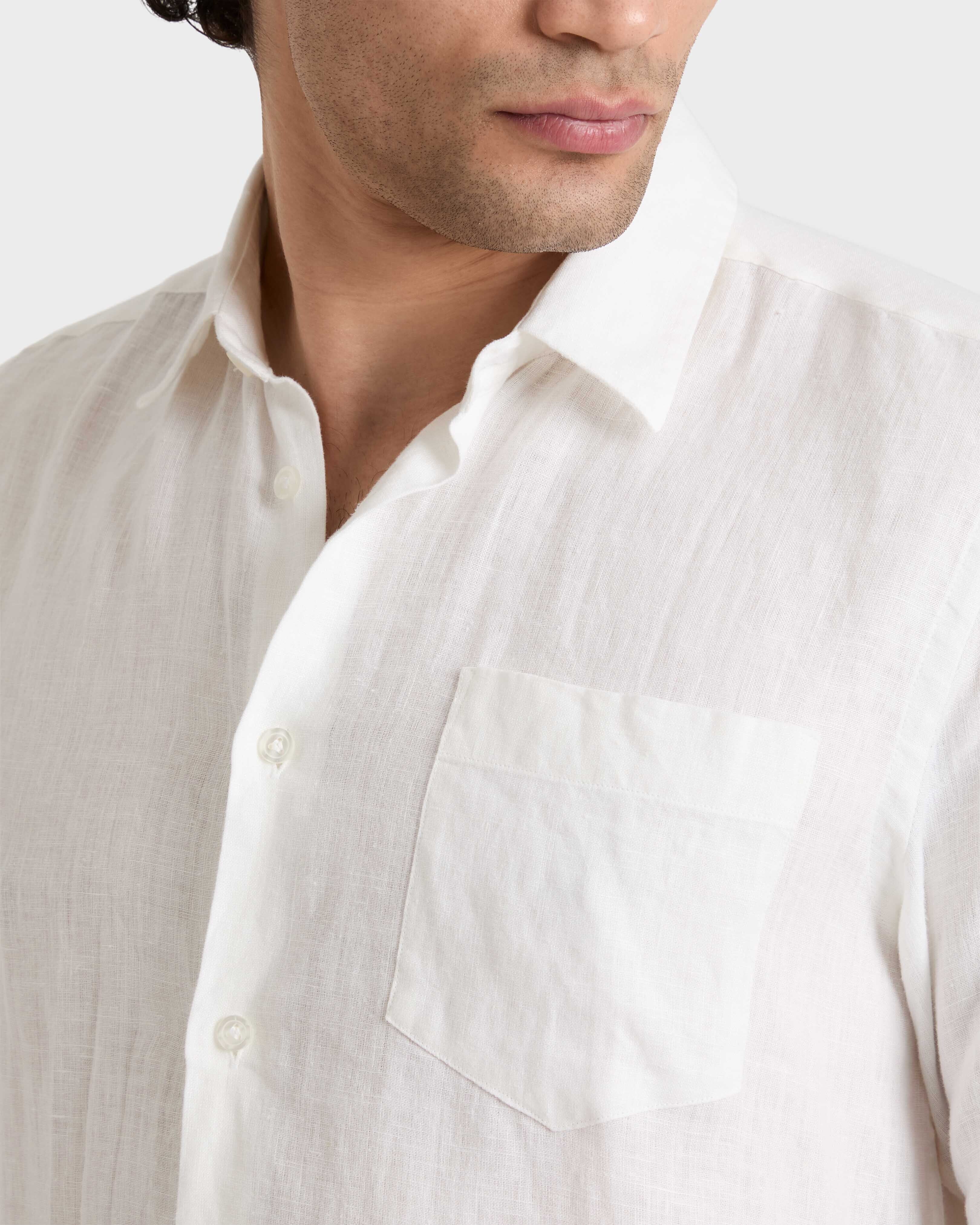 Camisa de lino lisa para hombre BLANCO supp1 view