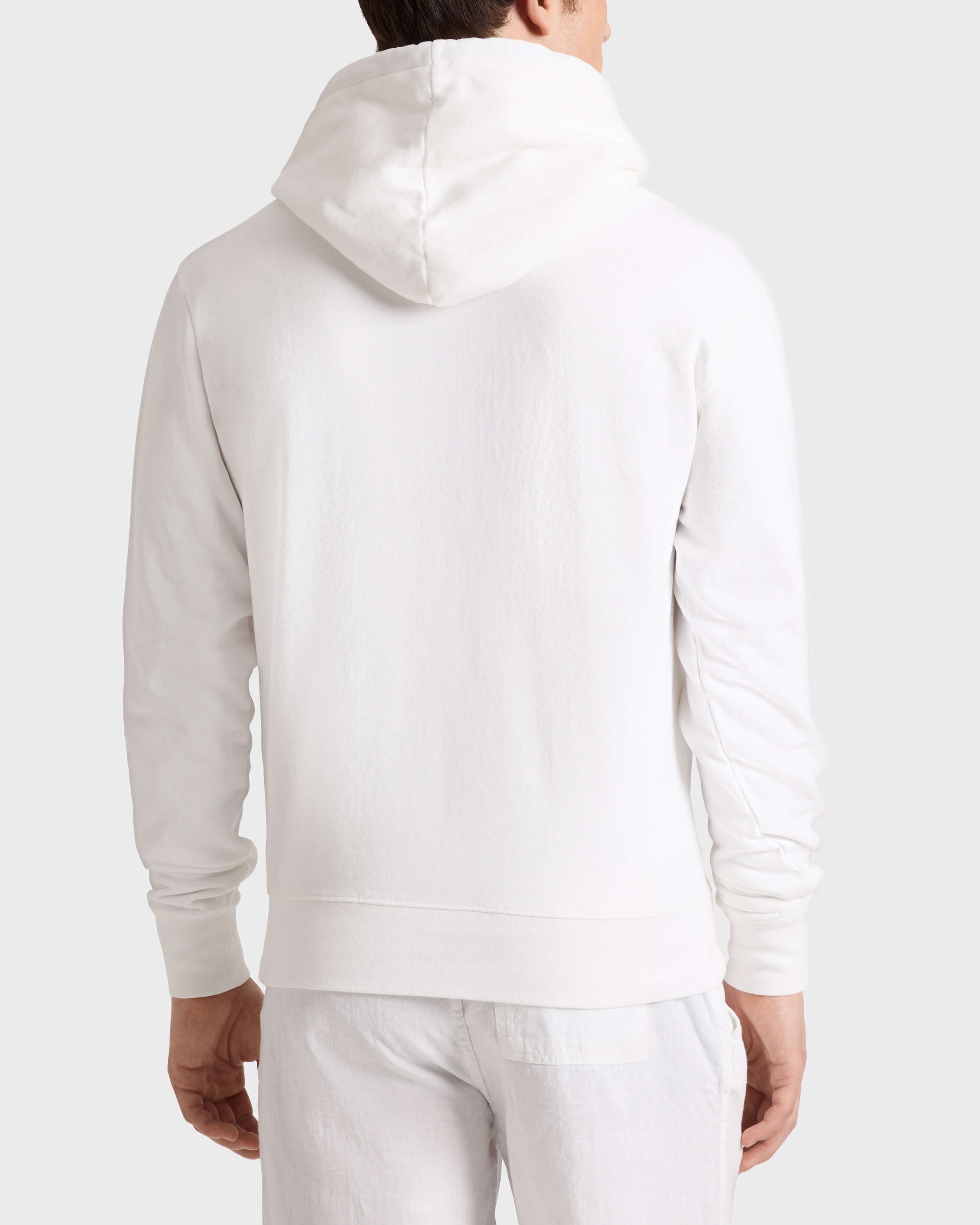 Sudadera con capucha de algodón con tortuga bordada para hombre BLANCO backworn view
