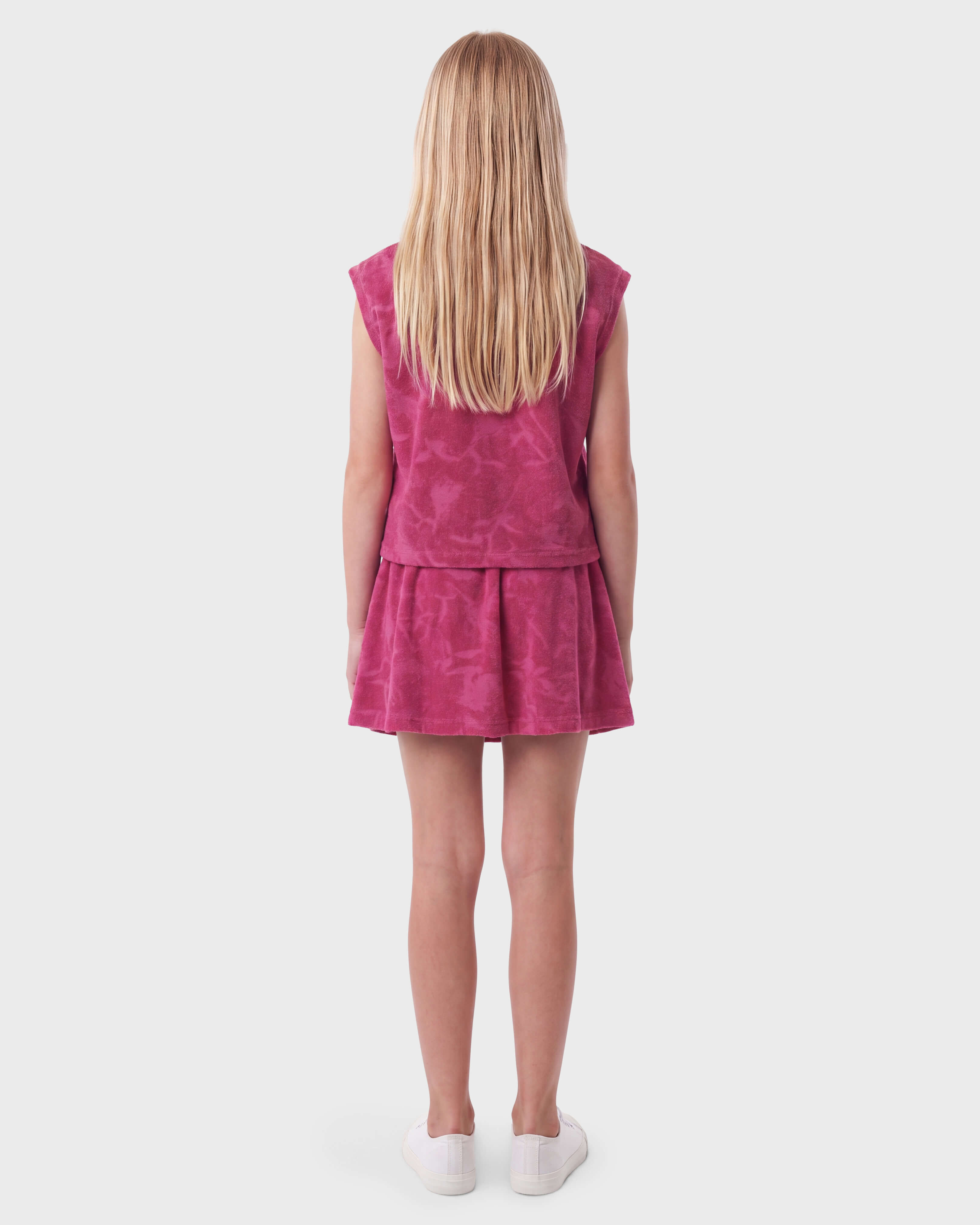 Girls Terry Jacquard Skirt Roses CRIMSON PURPLE backworn view