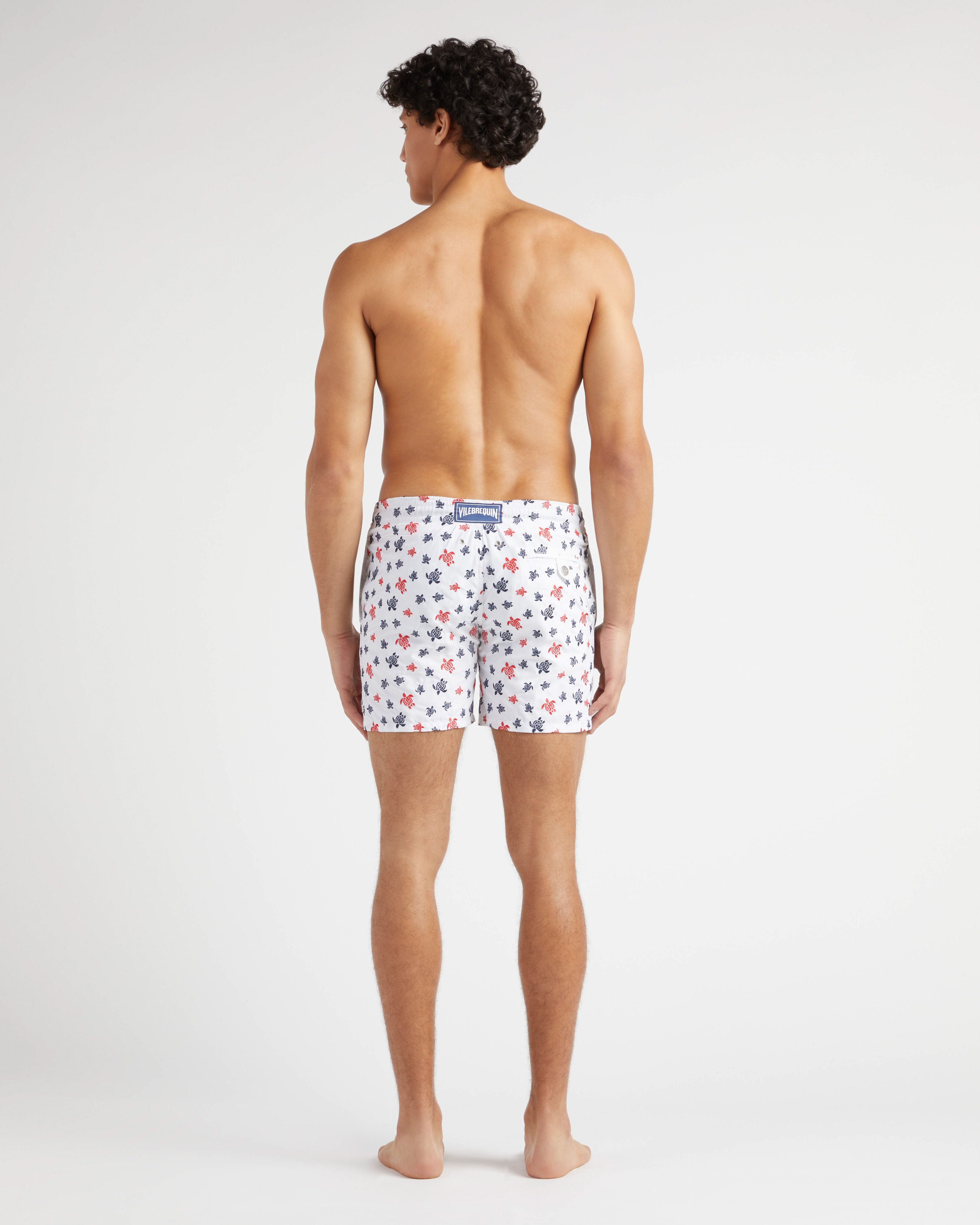 Men Swim Shorts Embroidered Micro Ronde des tortues - Limited Edition WHITE backworn view