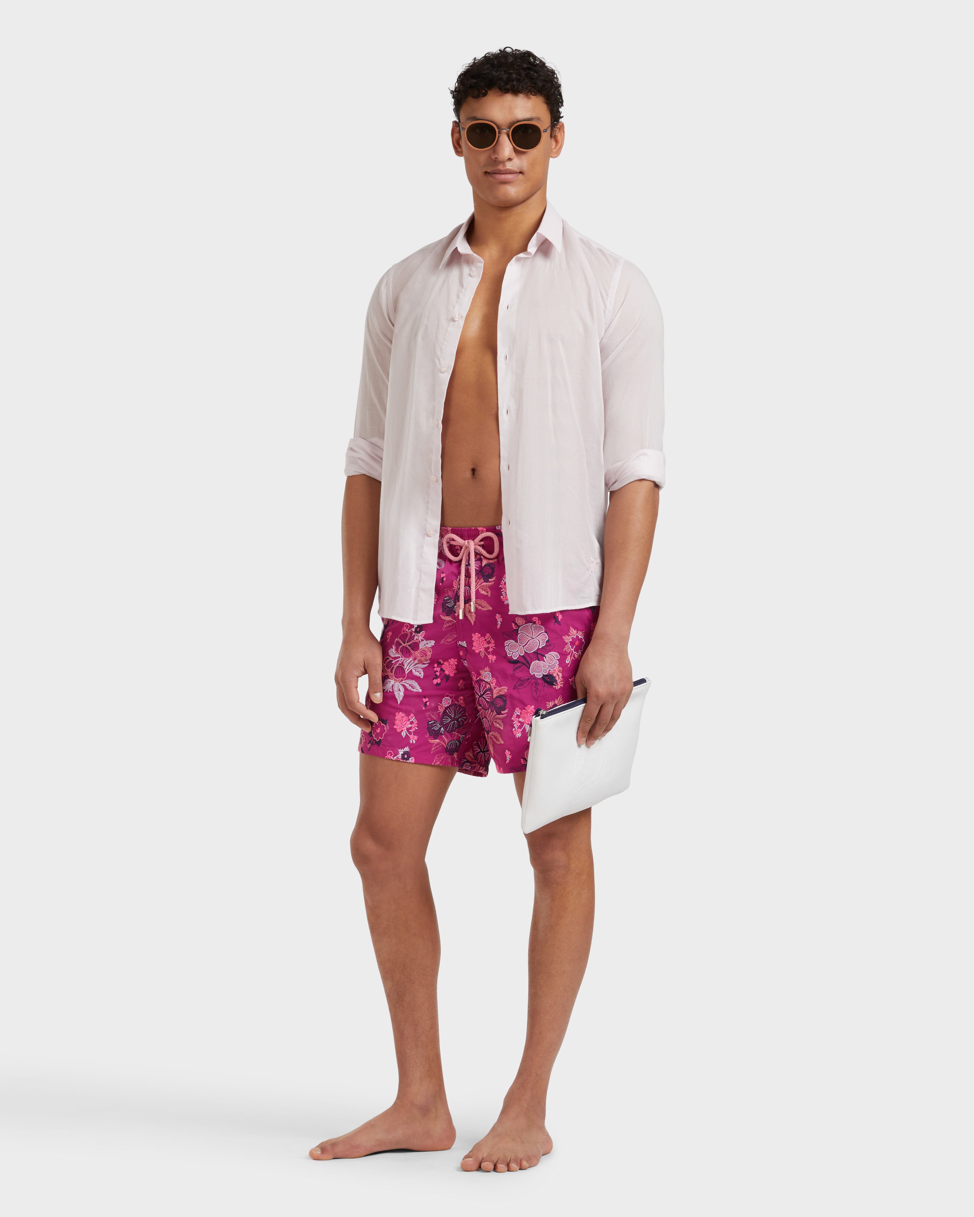 Men Swim Shorts Embroidered Flowers - Limited Edition CRIMSON PURPLE supp1 view