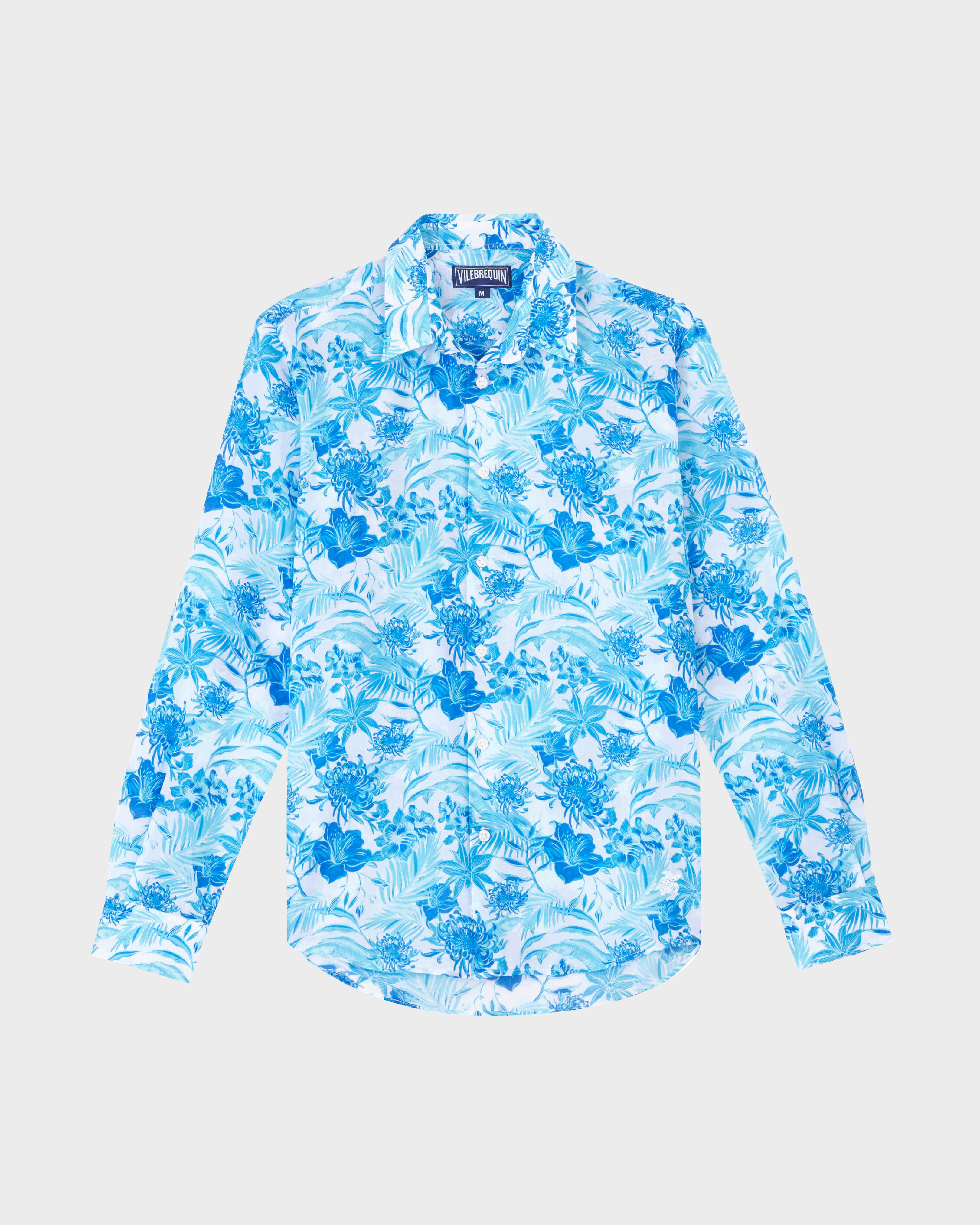 Camisa ligera en gasa de algodón con estampado Tahiti Flowers unisex BLANCO front view