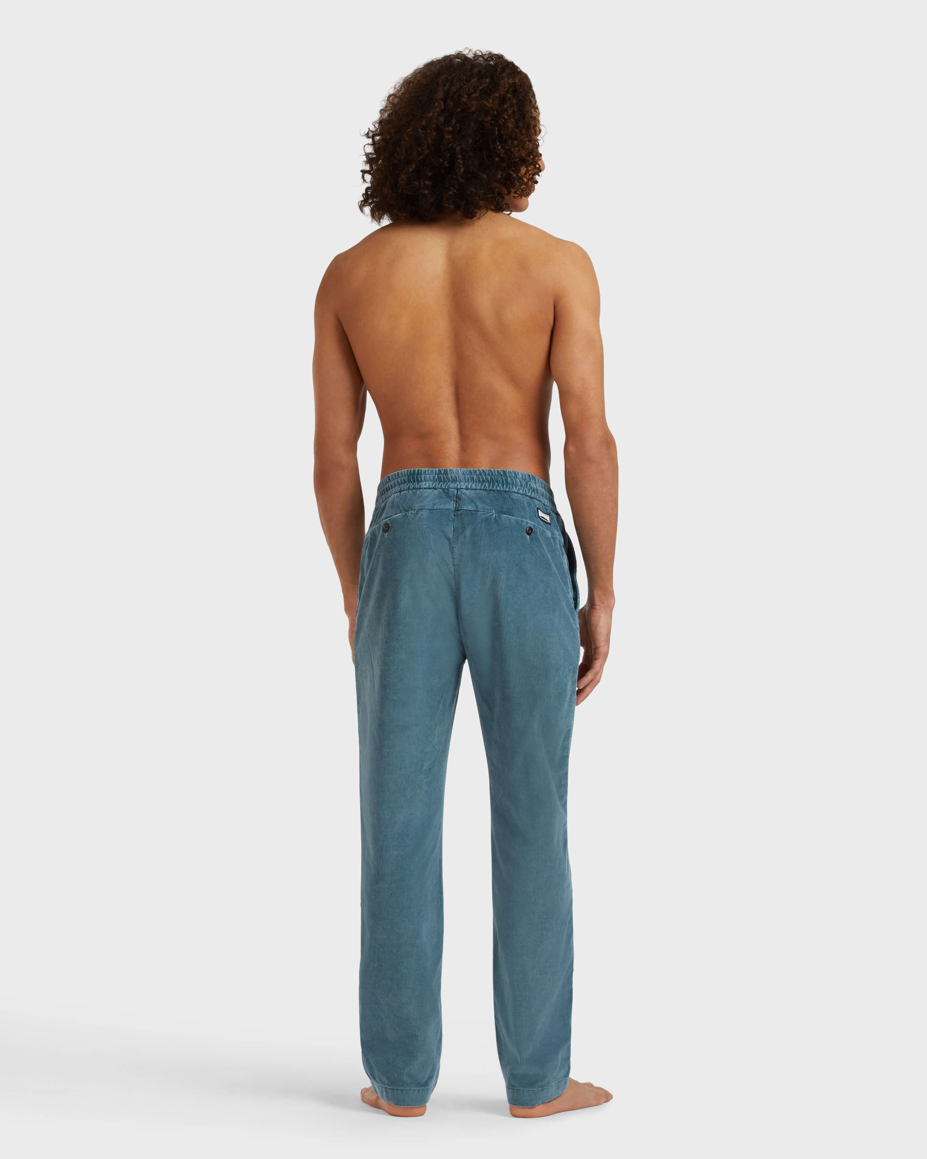 Men Elastic Waist Pants Velvet PEACOCK backworn view