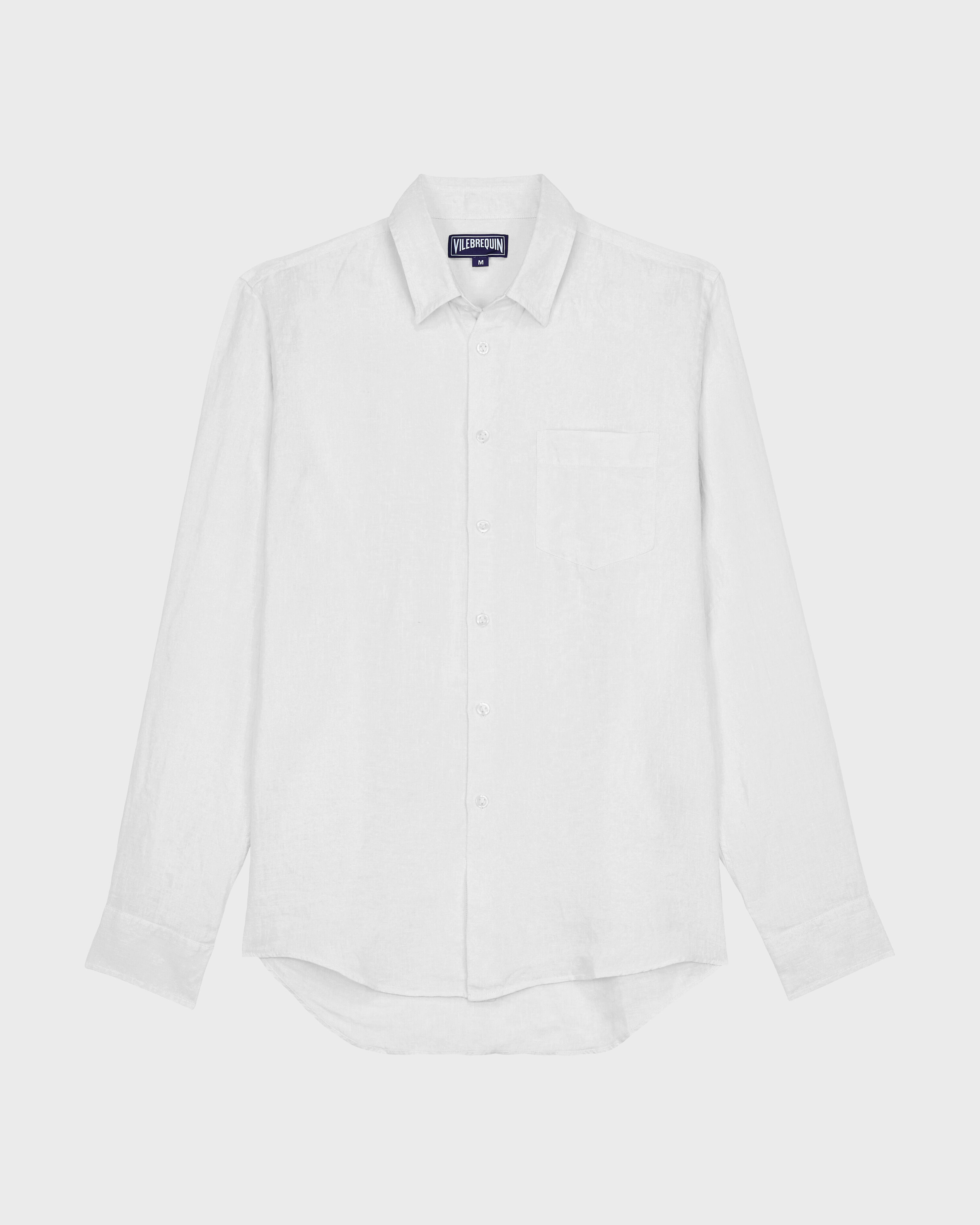 Camisa de lino lisa para hombre BLANCO front view