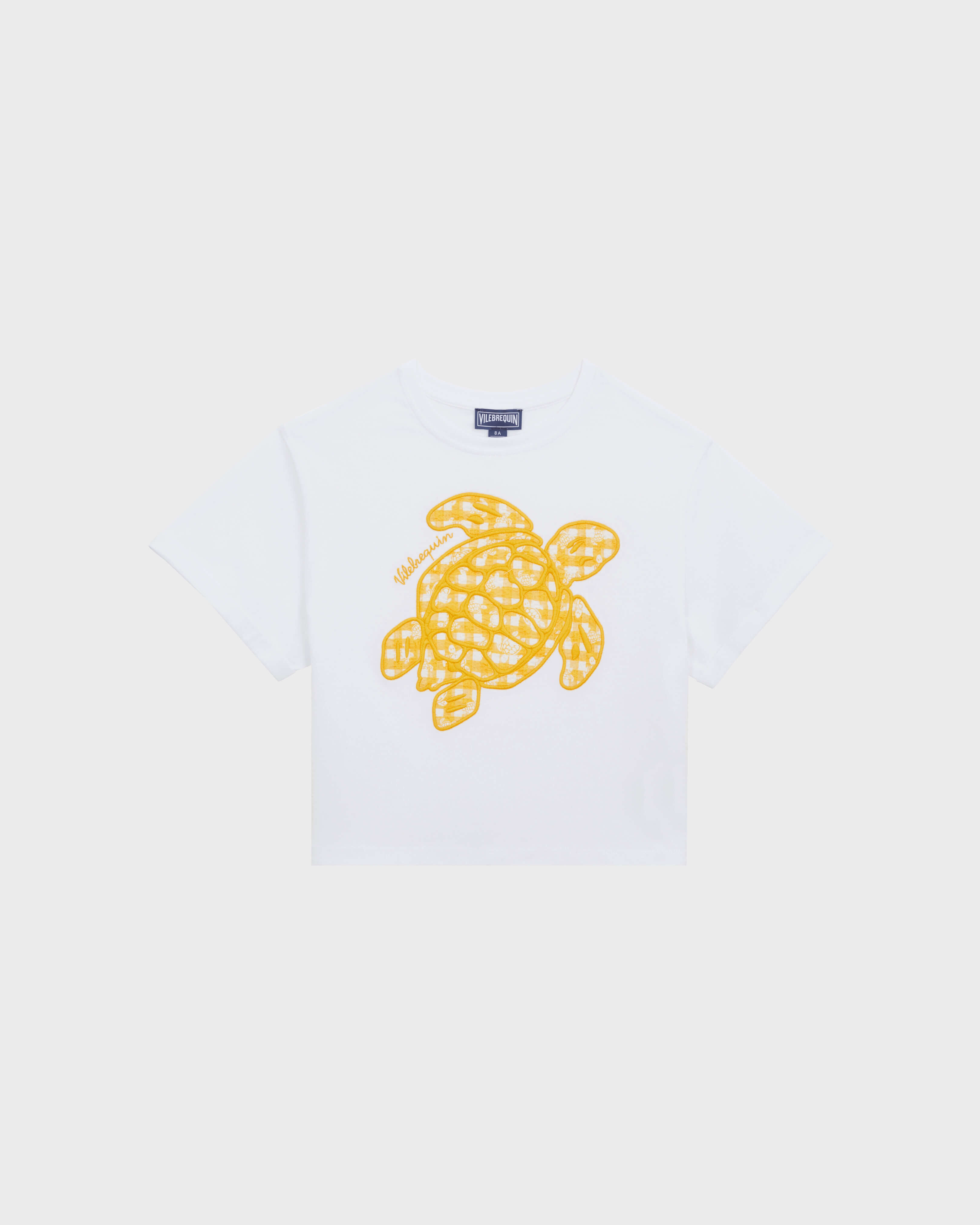 Girls Organic Cotton T-shirt Embroidered Turtle WHITE front view
