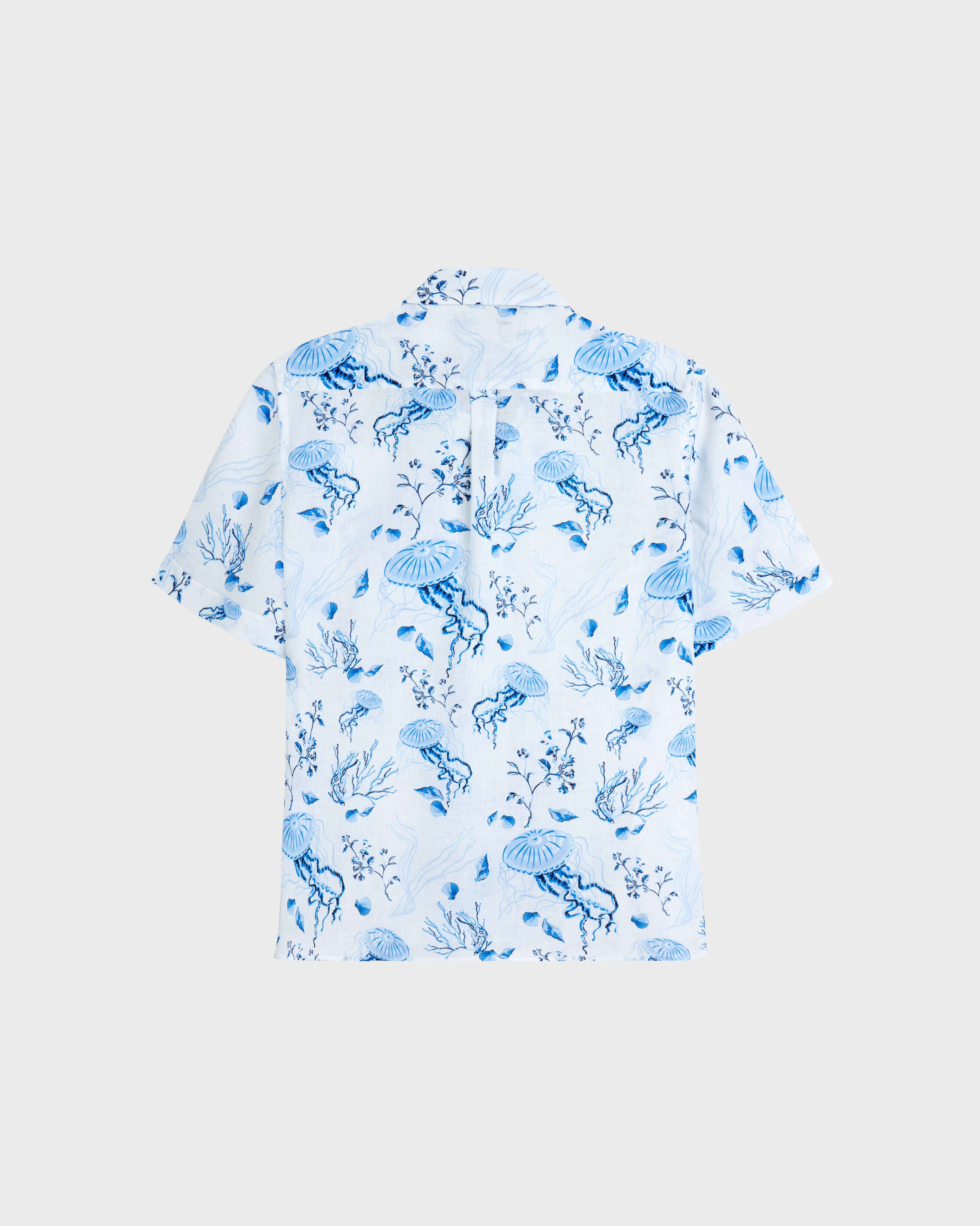 Men Bowling Linen Shirt Medusa and Shells WHITE back view