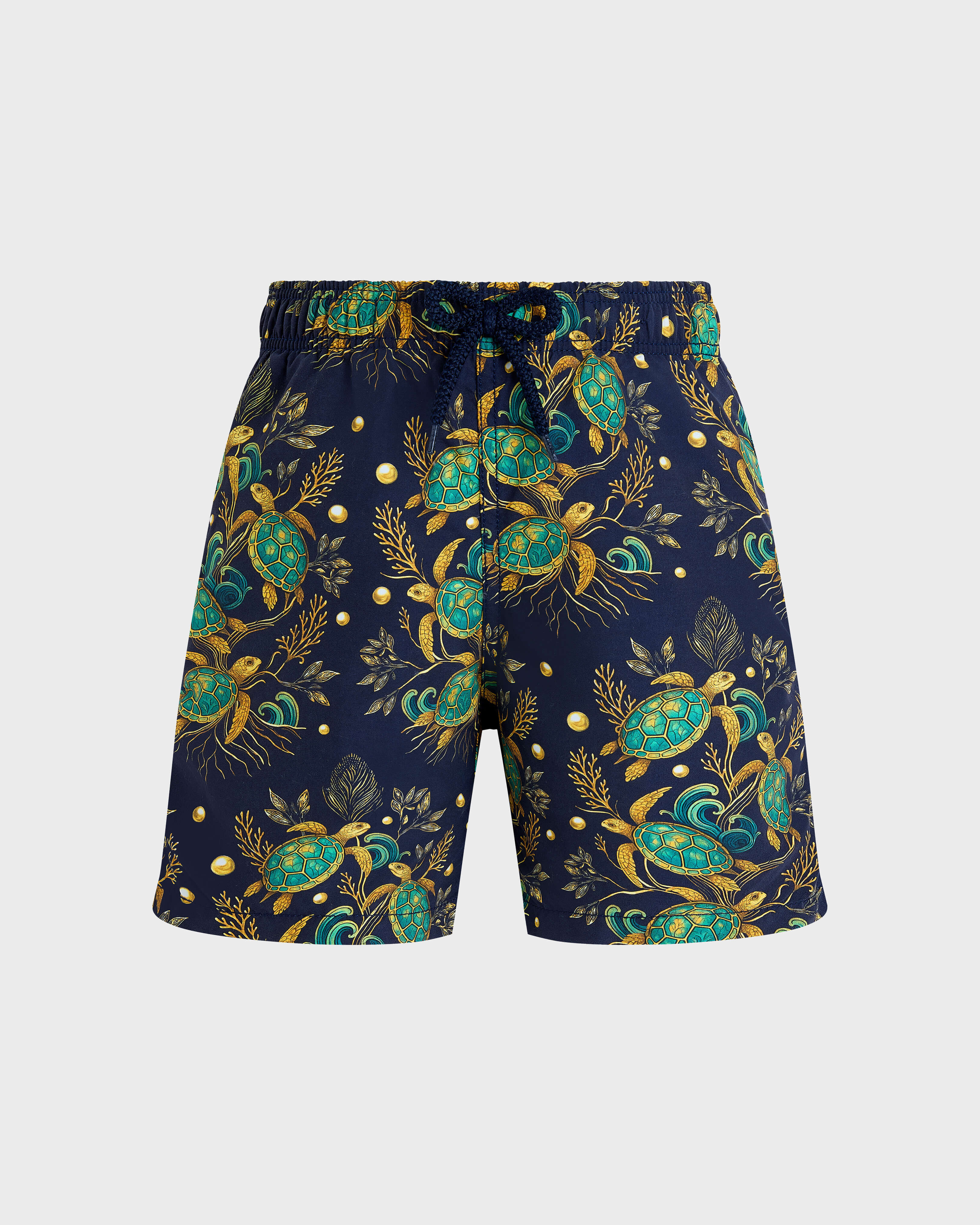 Mangrove Turtles Badeshorts für Jungen – Vilebrequin x Abu Dhabi MARINEBLAU front view