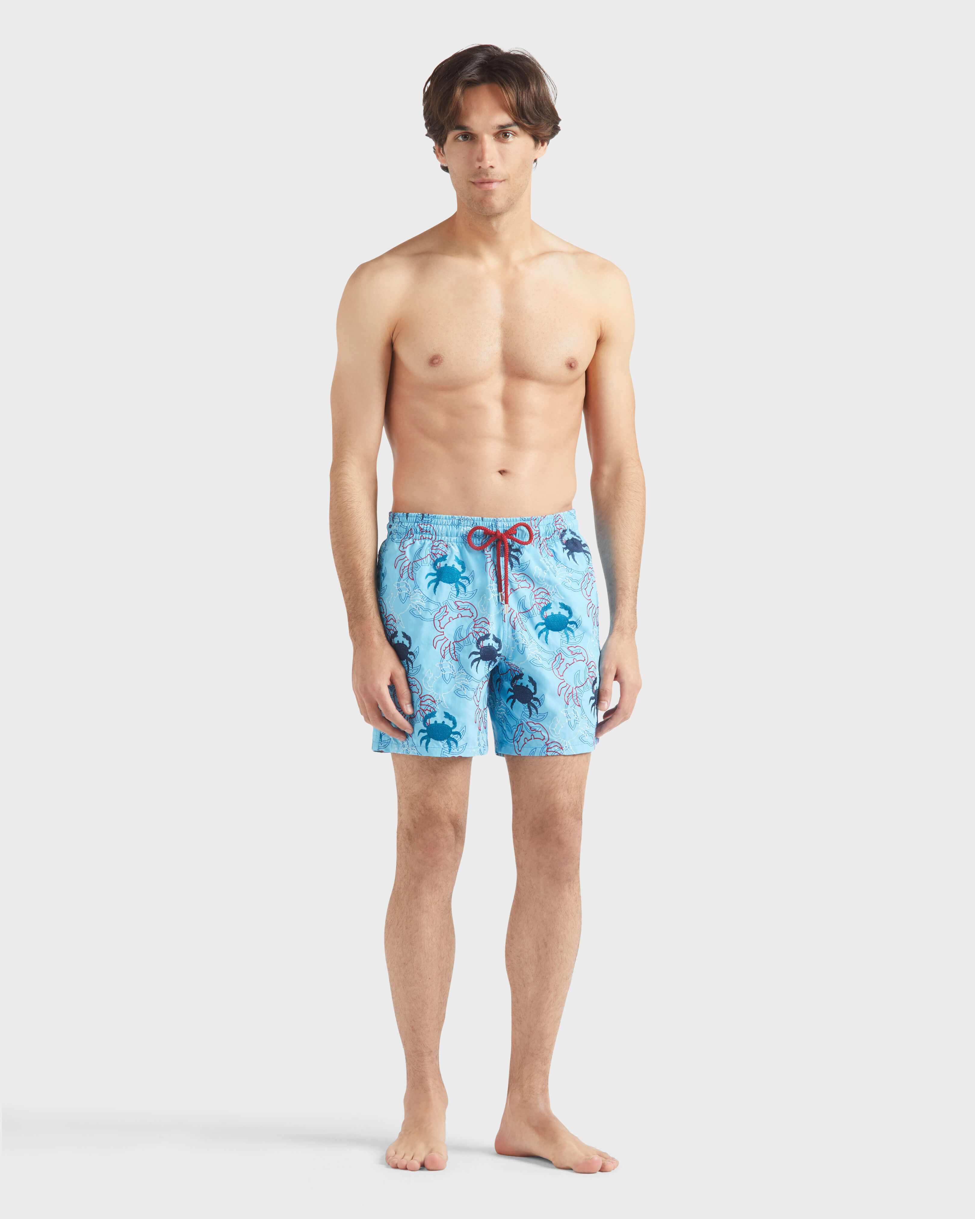 Maillot de bain homme brodé Crab Balloons - Edition Limitée TOPAZE BLEUE frontworn view