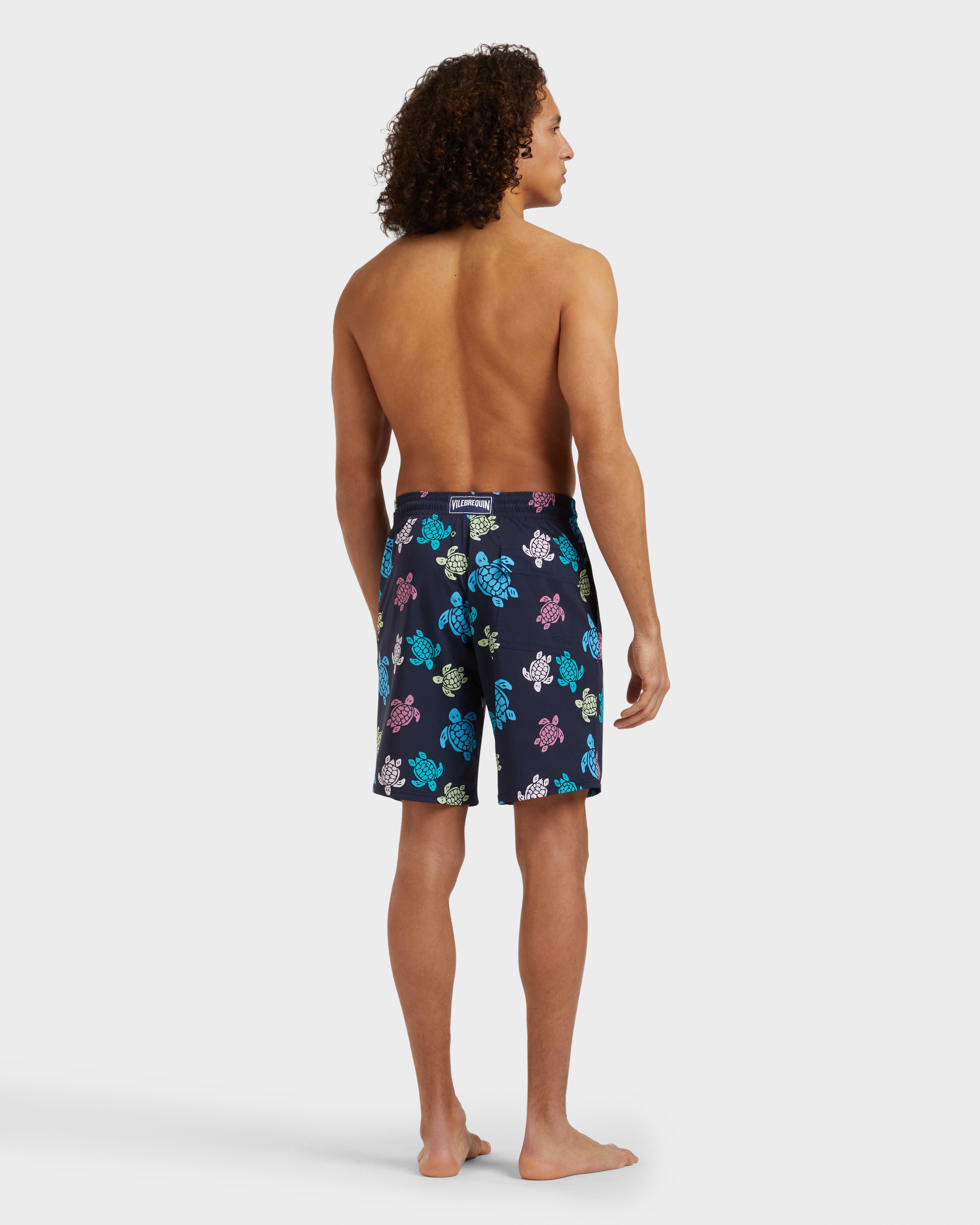 Men Long Stretch Swim shorts Tortues Multicolore NAVY backworn view