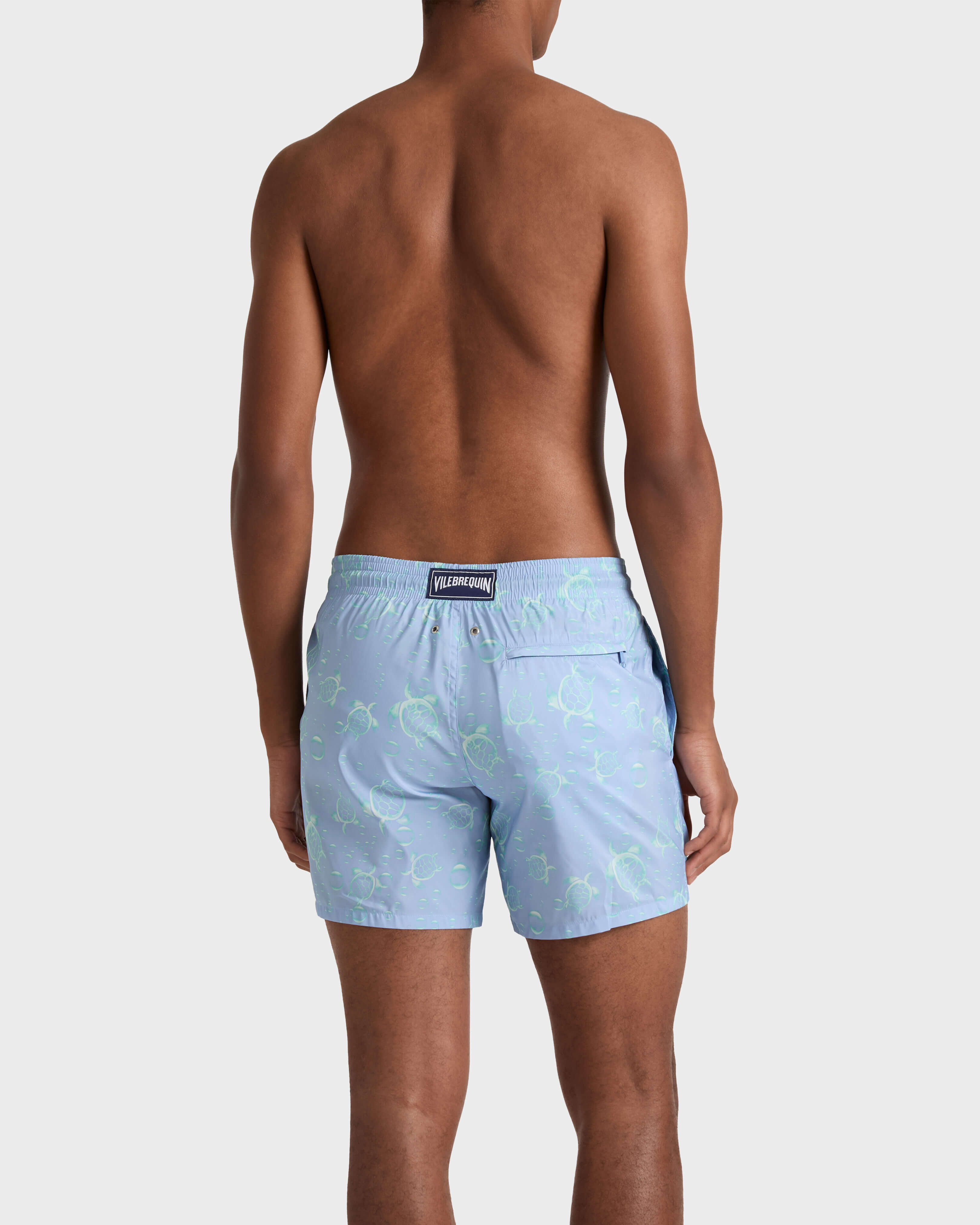 Men Ultra-light and packable Swim Shorts Bubbles Turtles 3D CLOUDY backworn view