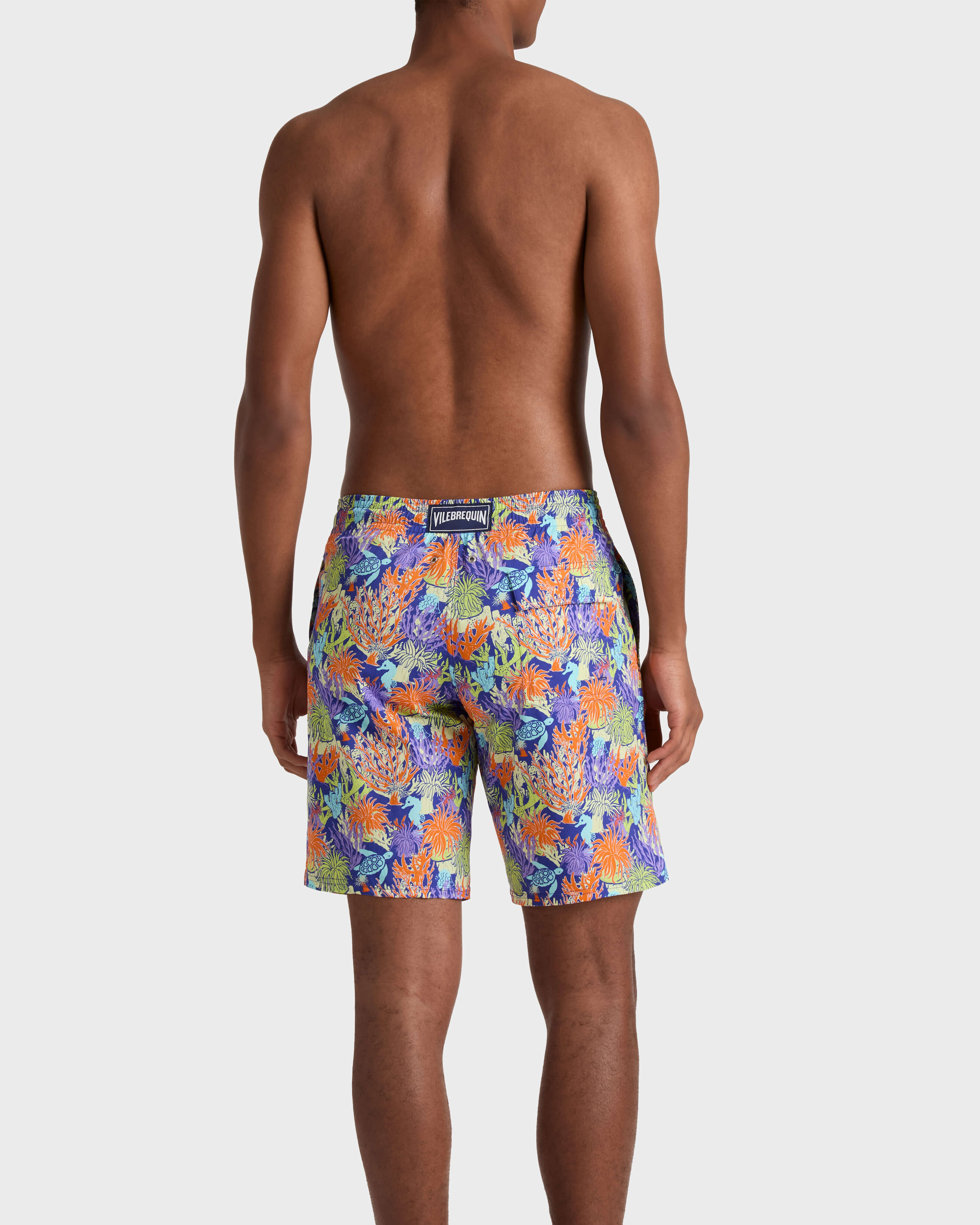 Men Long Stretch Swim Shorts Aquatic Life VERSAILLES backworn view