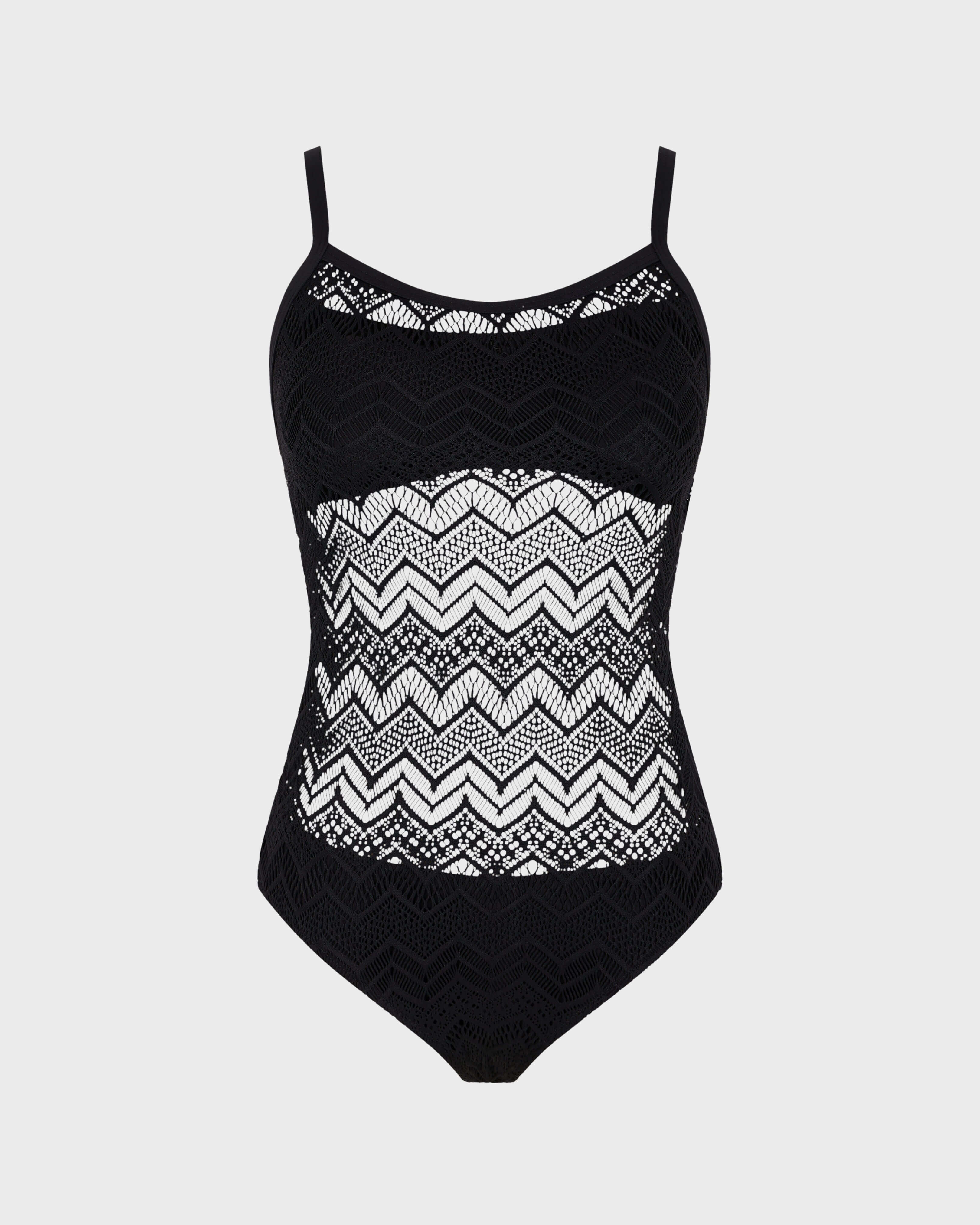 Women Lace One-piece Swimsuit BLACK front view