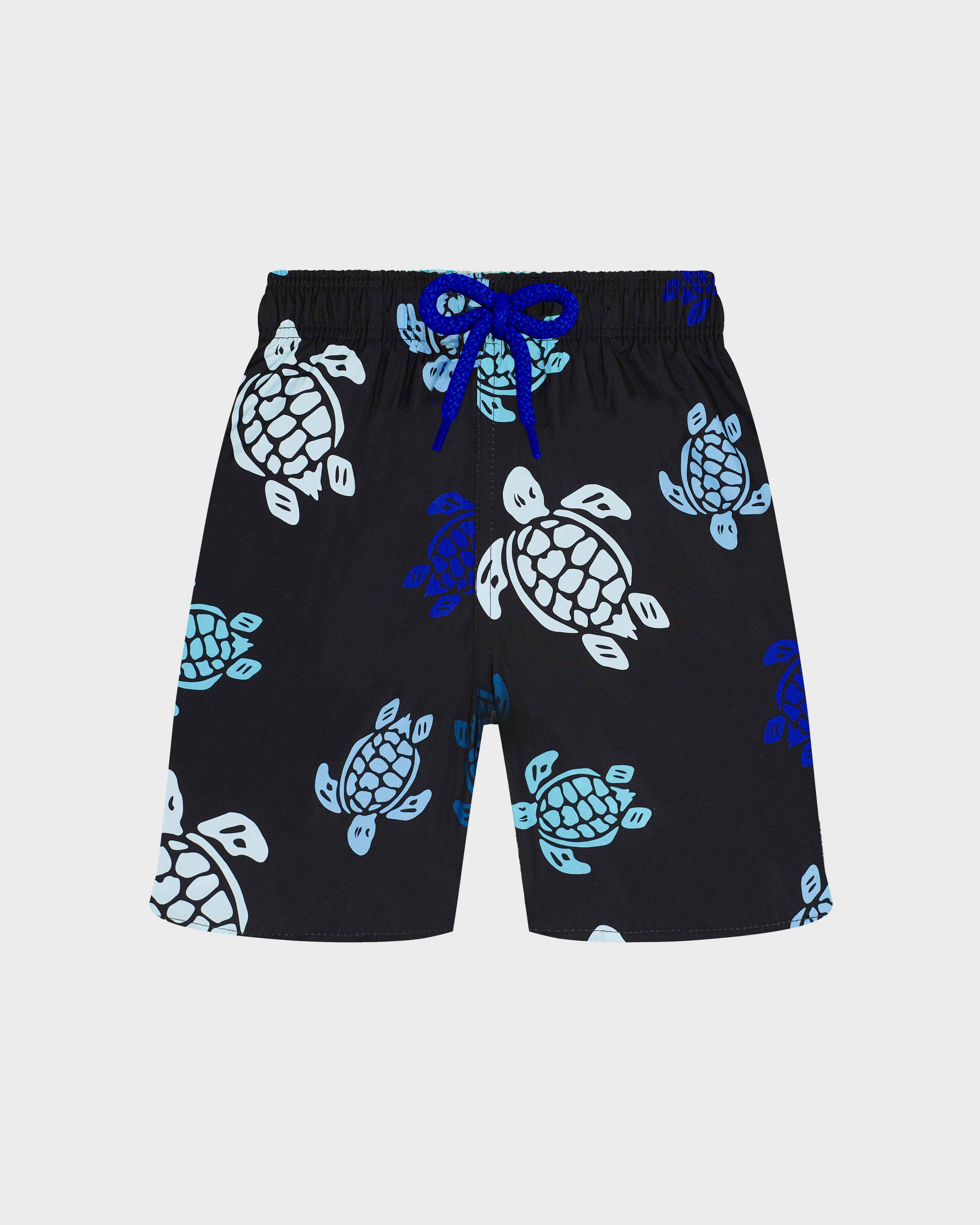 Maillot de bain garçon ultra-léger et pliable Tortues Multicolores NOIR front view