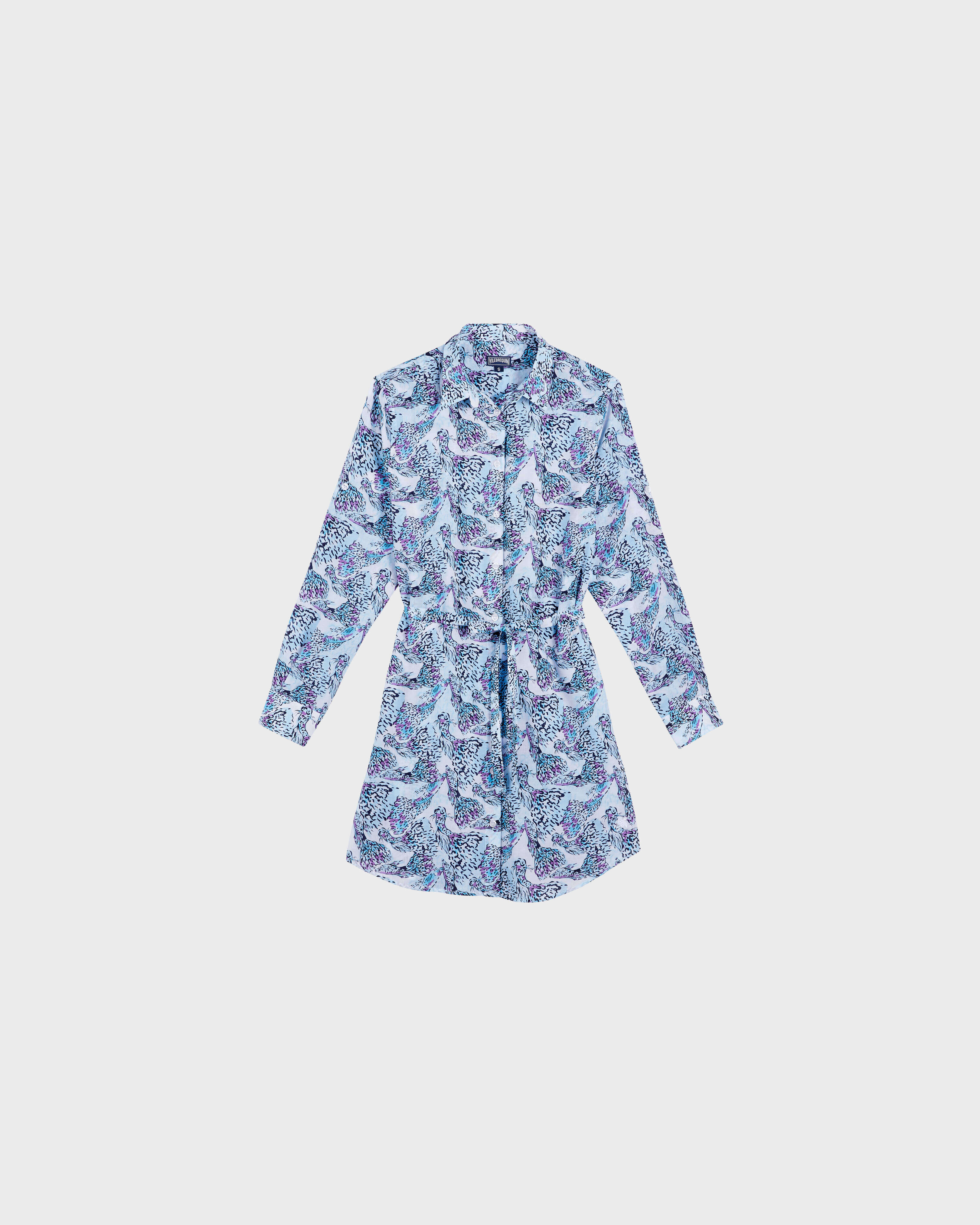 Vestido camisero de gasa de algodón con estampado Isadora Fish para mujer BLANCO front view