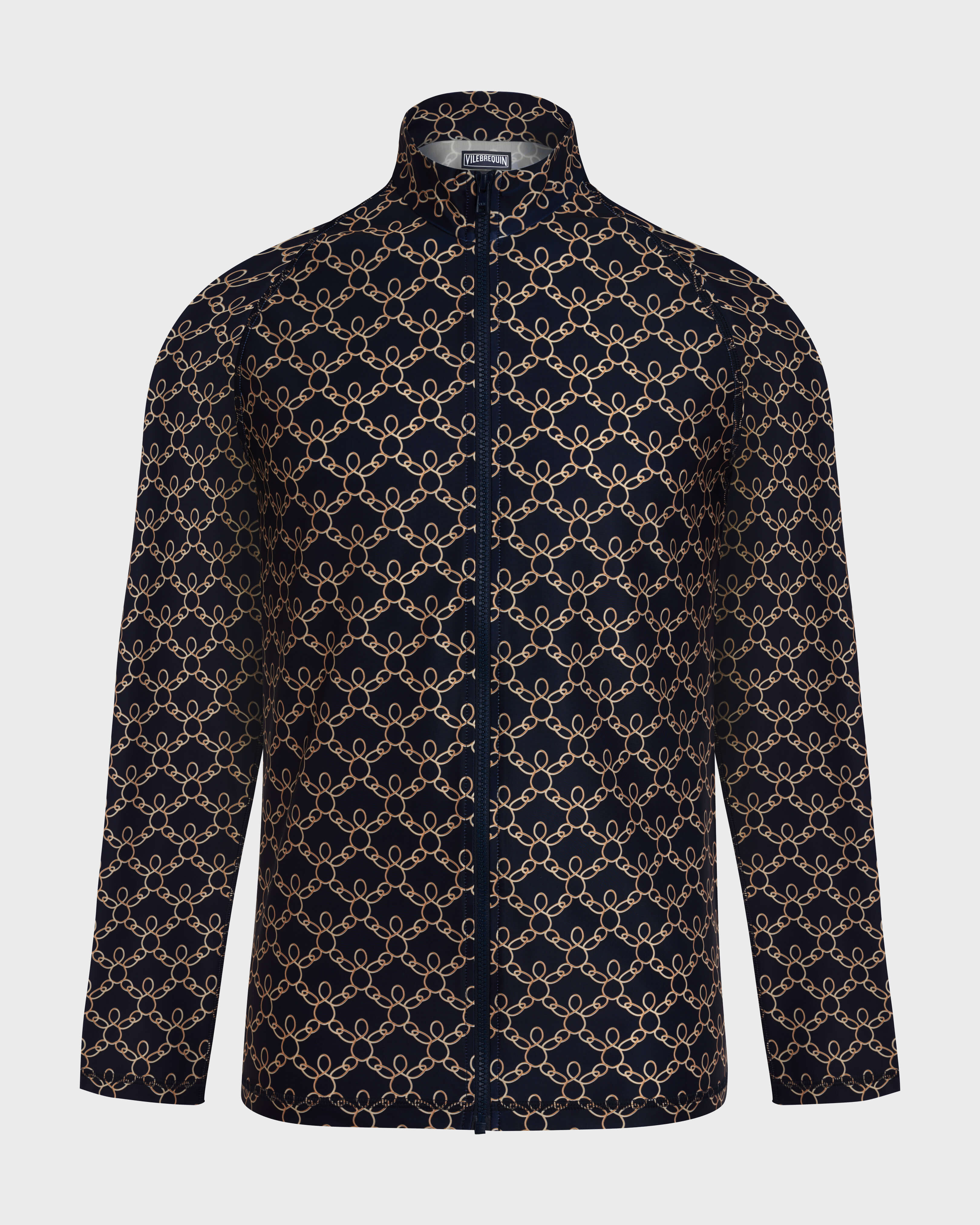 Men Zipped Long Sleeves Rashguard Turtles Chain NAVY front view