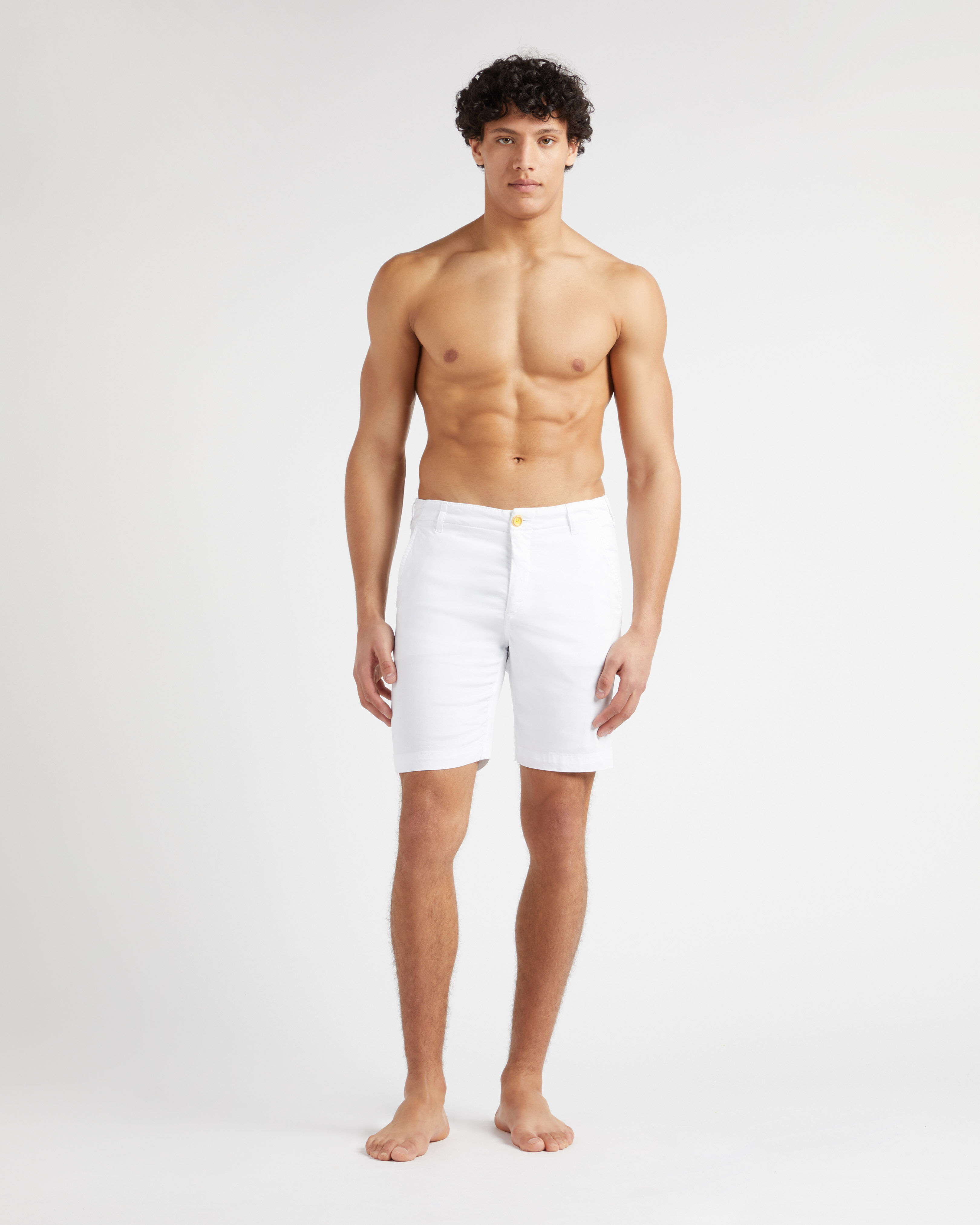 Men Tencel Satin Bermuda Shorts Solid WHITE frontworn view