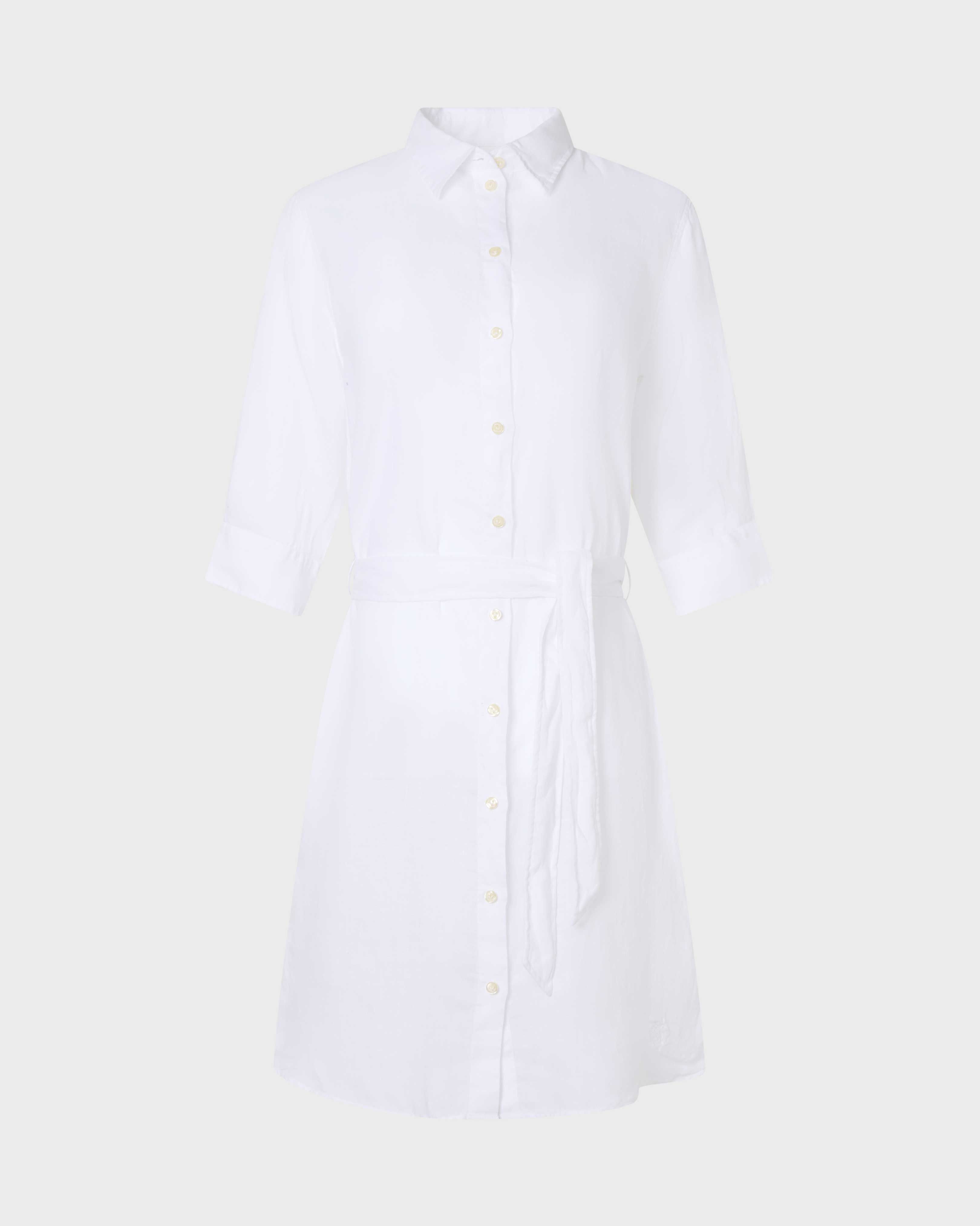 Robe chemise en lin femme unie BLANC front view