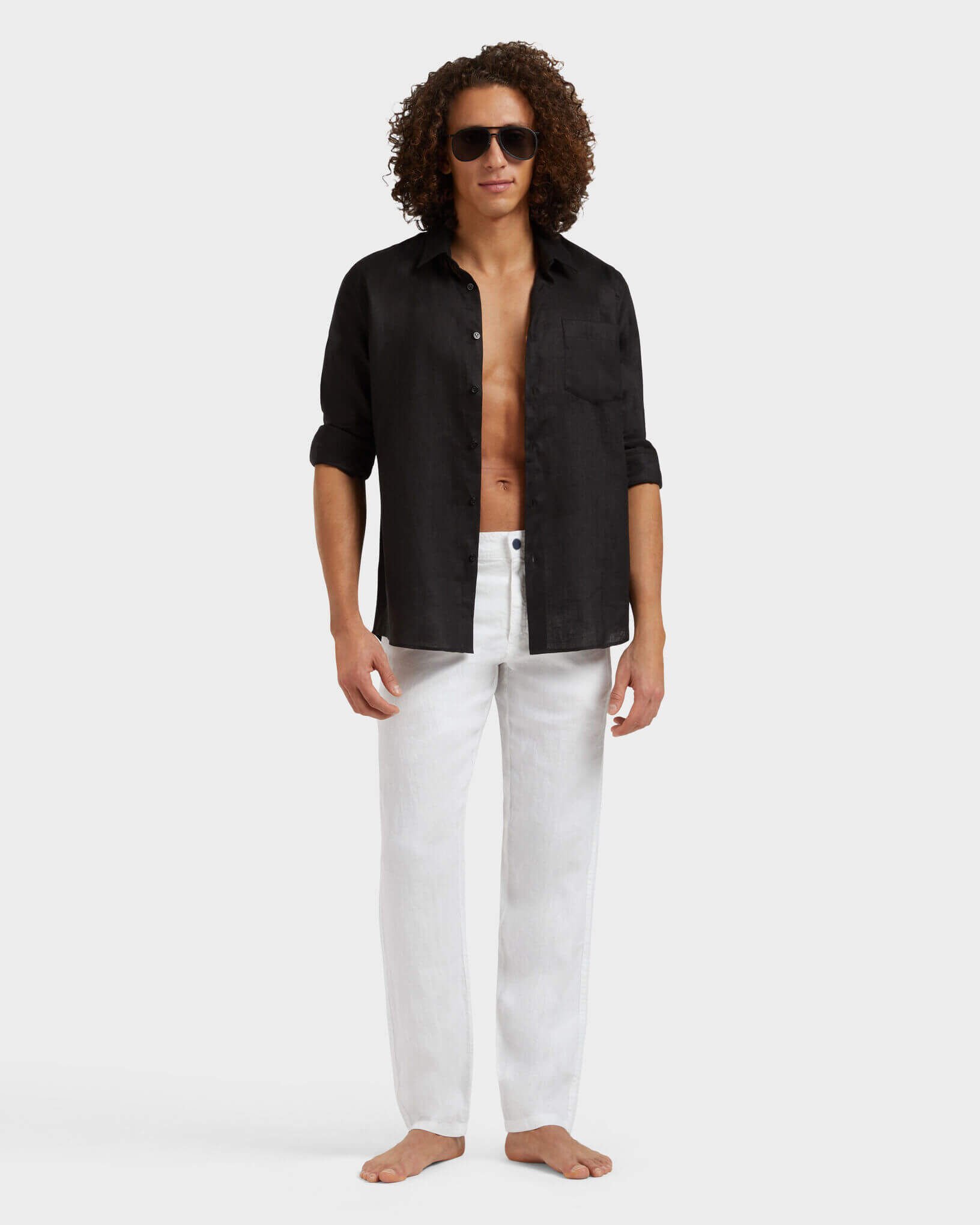 Men Straight Linen Pants Solid BIANCO supp1 view