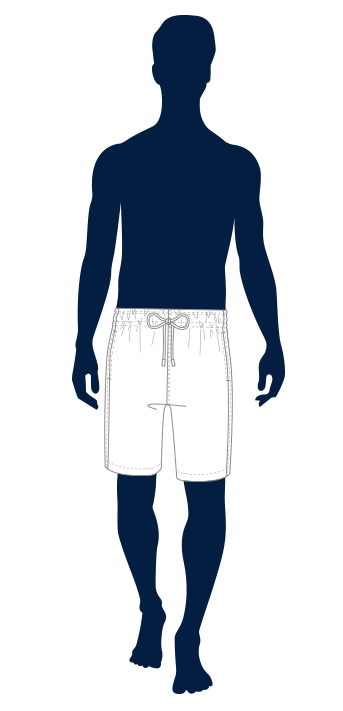 outline of men wearing long swim trunks