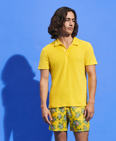 Yellow terry polo shirt for men 