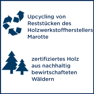 Upcycling von Reststücken des Holzwerkstoffherstellers Marotte-zertifiziertes Holz aus nachhaltig bewirtschafteten Wäldern