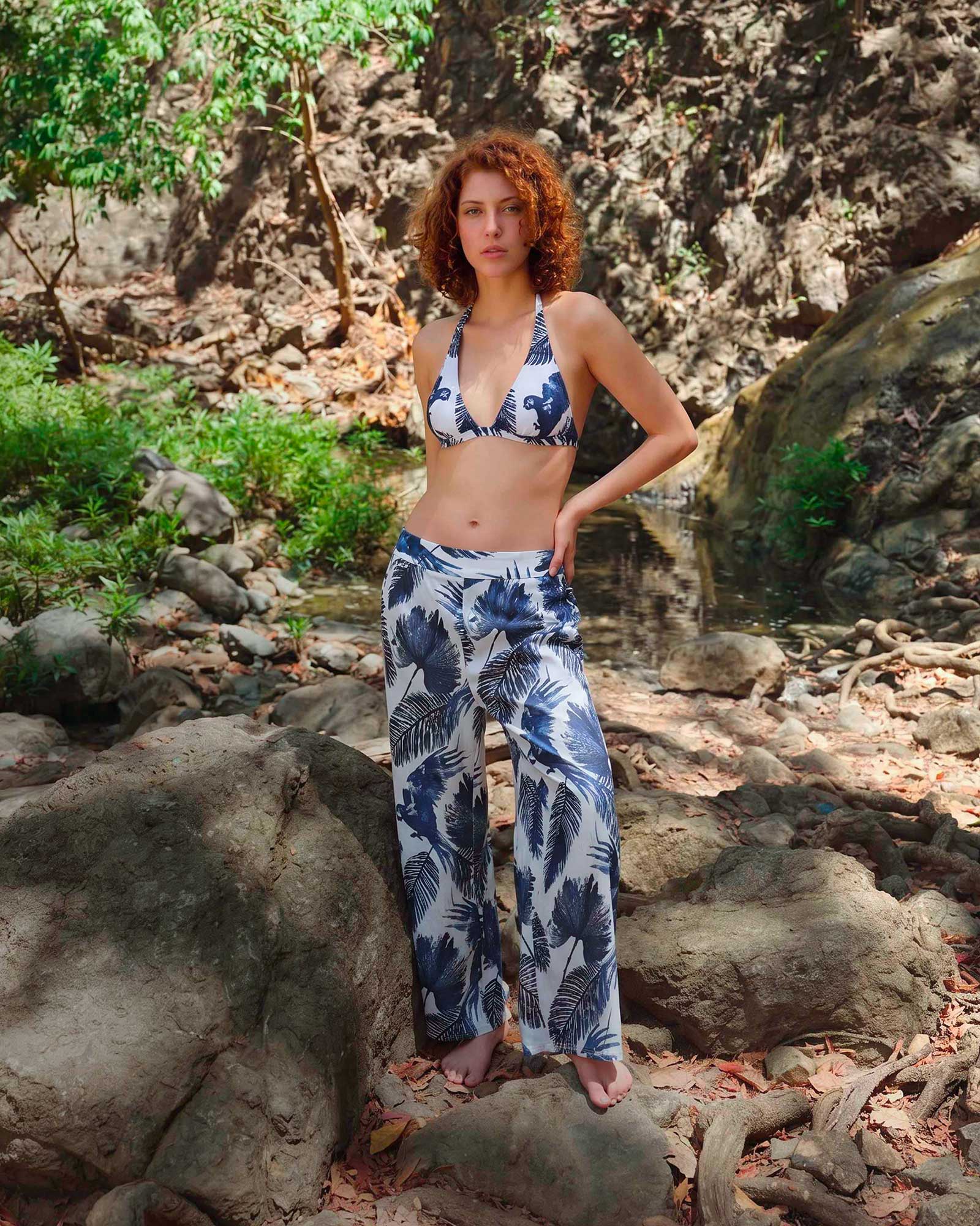 Woman wearing pants with print design