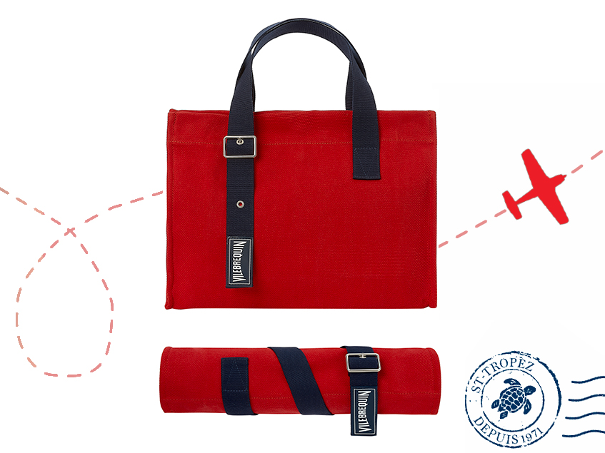 Foldable Red Beach Bag, Vilebrequin