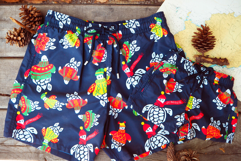 Father and Son Swim Shorts Christmas Turtles