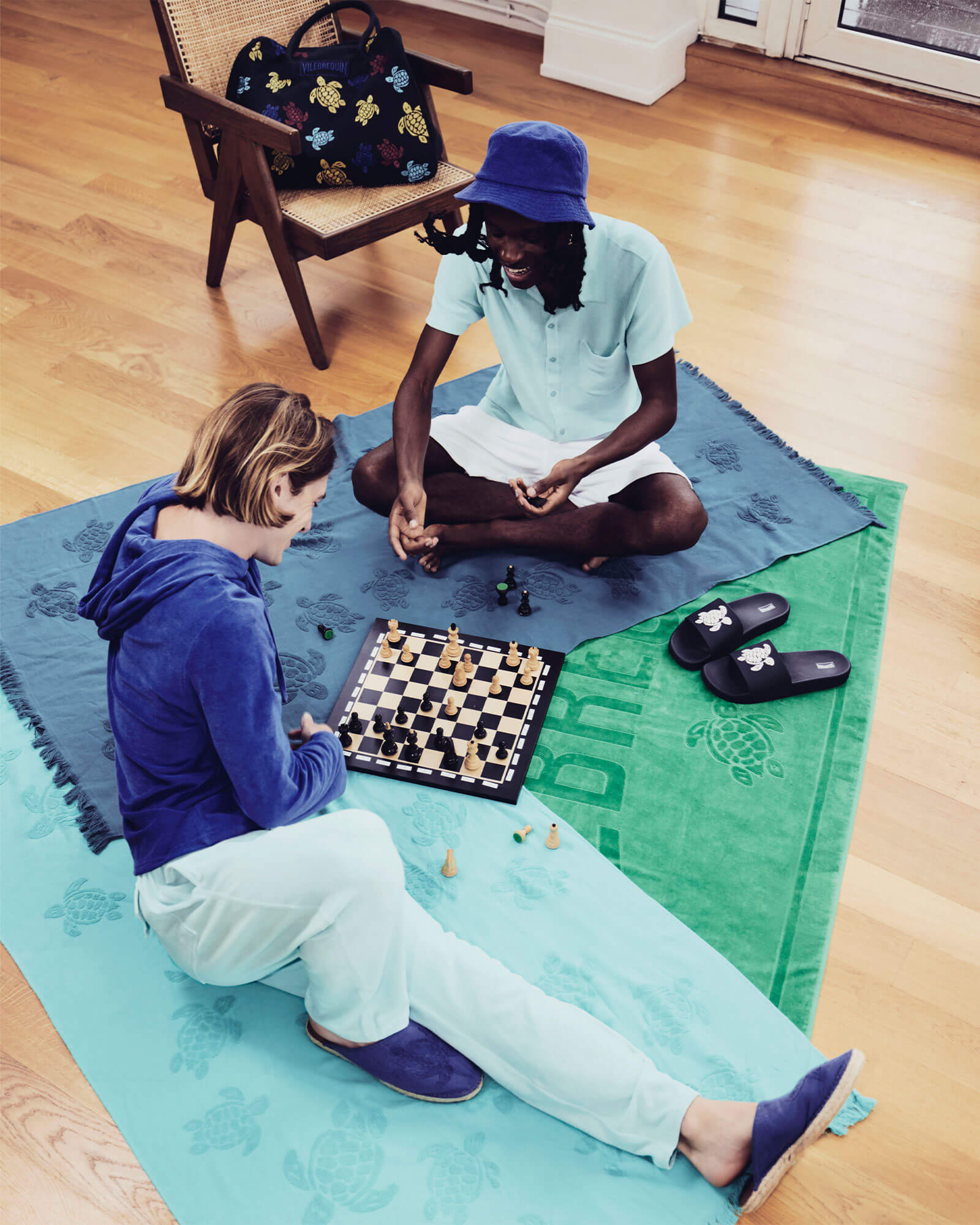Two friends playing chess.