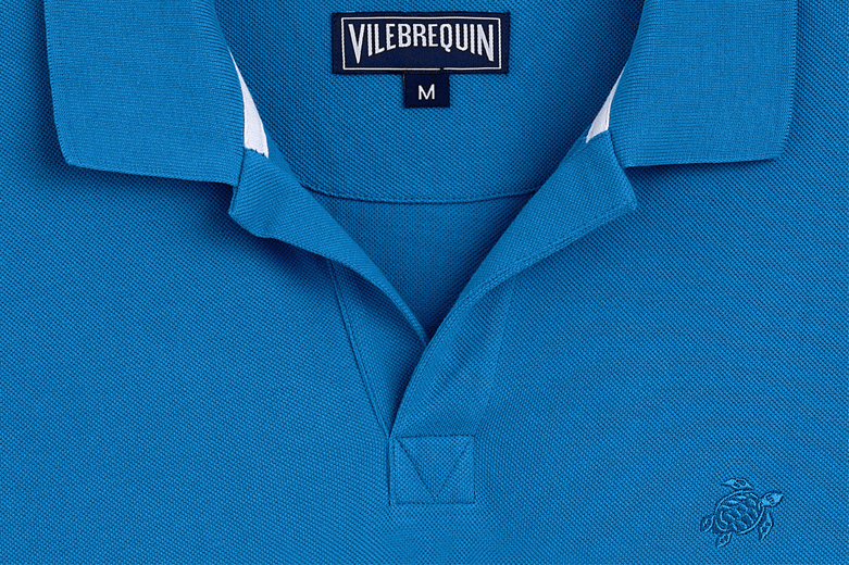 Polo da uomo in piqué di cotone blu Vilebrequin