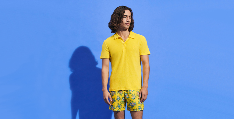 Yellow terry polo shirt for men 