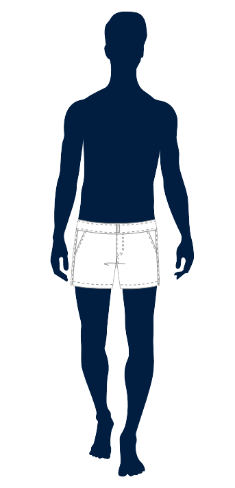 outline of men wearing flat belt swim trunks