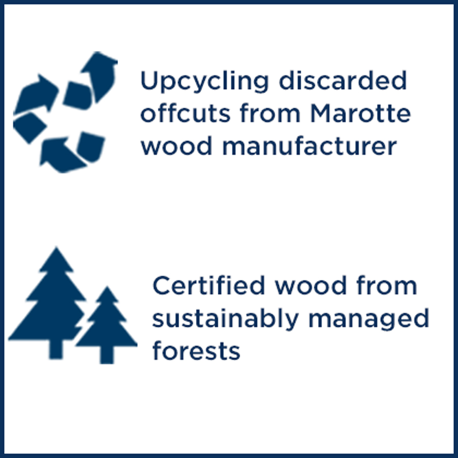 Upcycling discarded offcuts from Marotte wood manufacturer-certified wood from sustainably managed forests