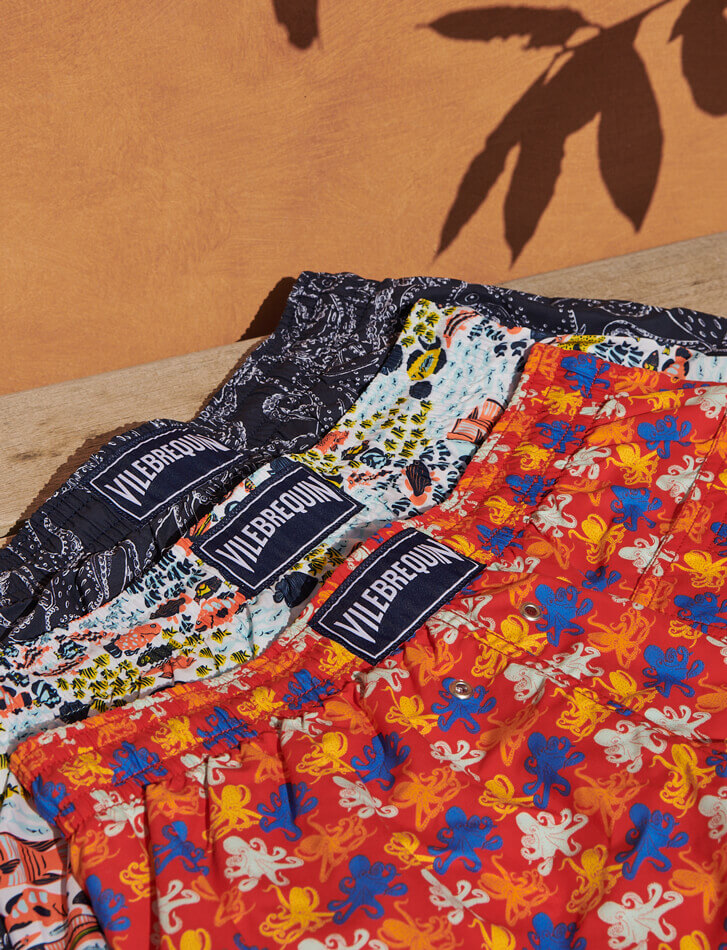 Blue printed swim shorts
