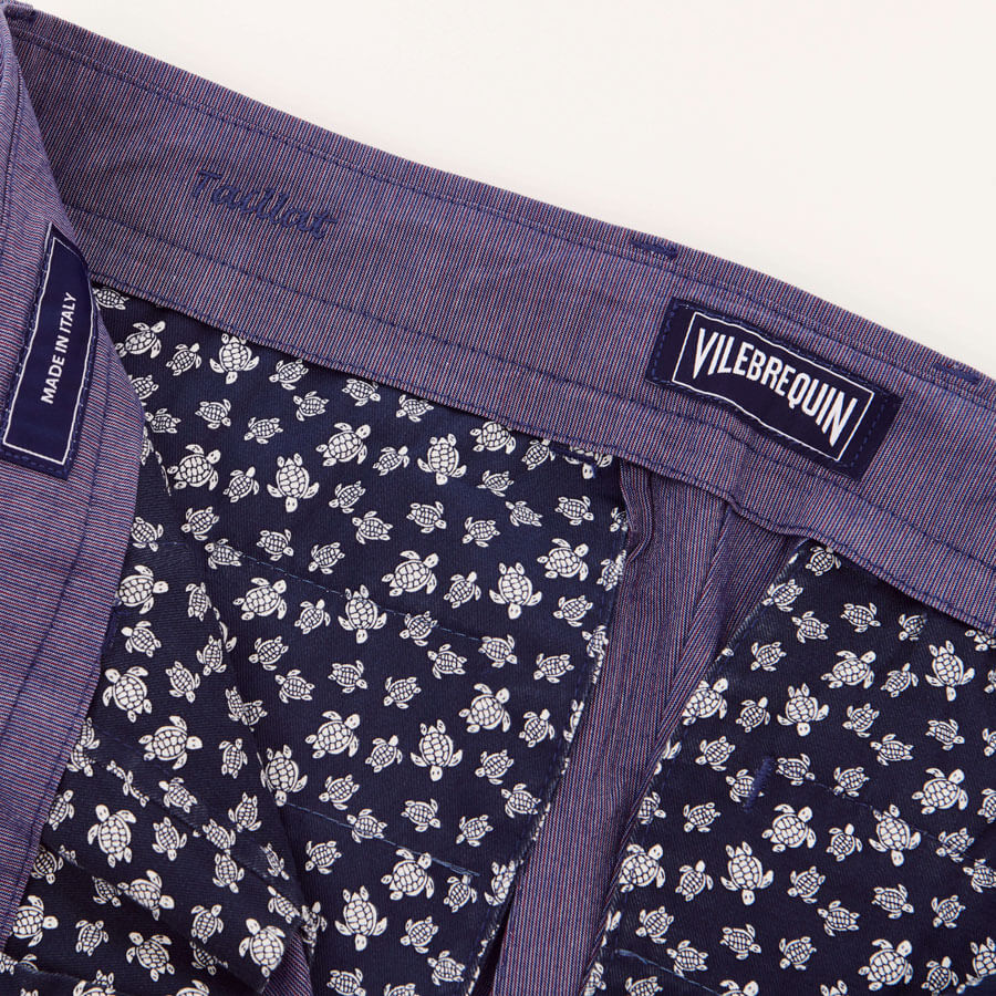 pantalon chino homme violet aux poches intérieures imprimées