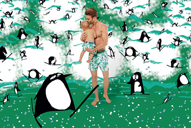 Vilebrequin, Little Penguins father and son matching Swim Shorts Collection