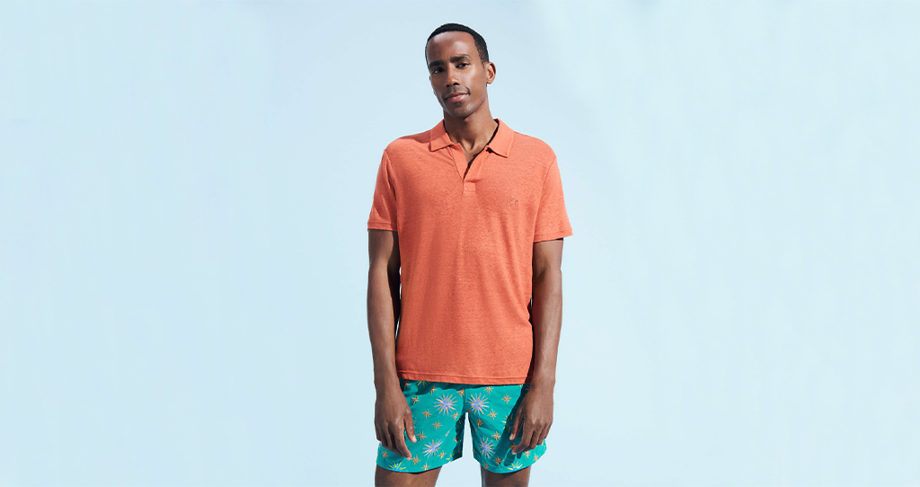 Orange linen polo shirt for men