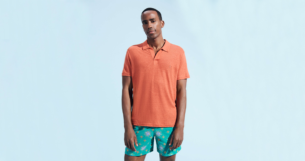 Orange linen polo shirt for men
