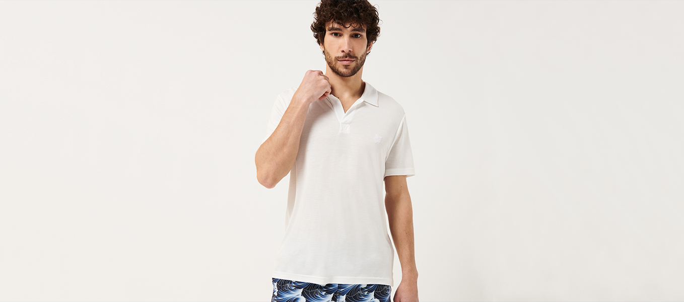 Men’s white tencel polo shirt