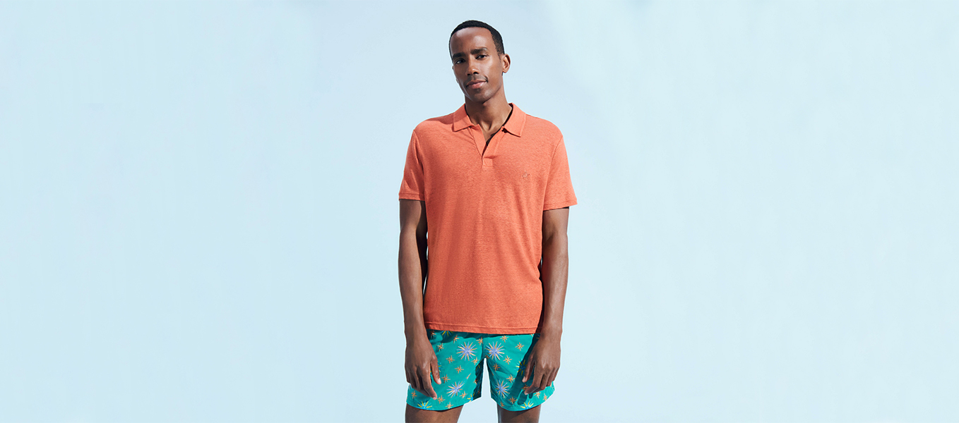 Orange linen polo shirt for men