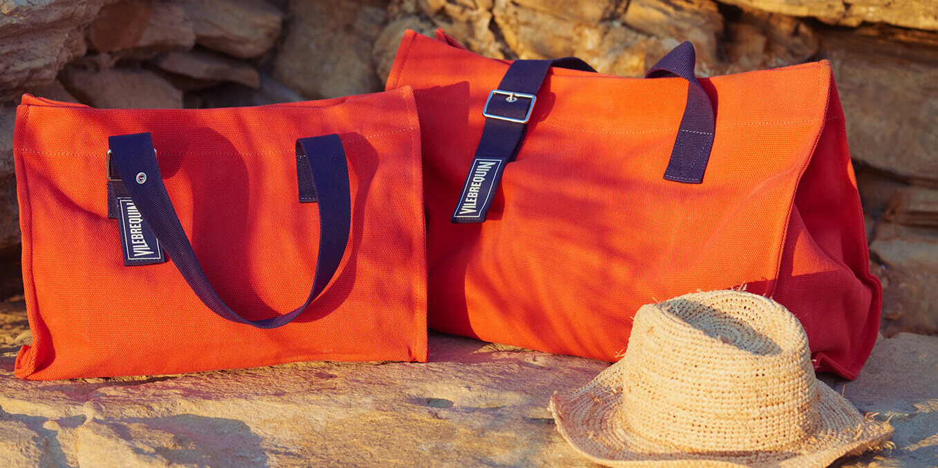 Foldable Orange Beach Bag, Vilebrequin