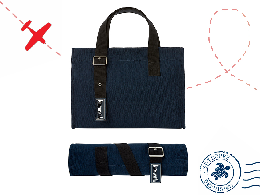 Foldable Navy Blue Beach Bag, Vilebrequin