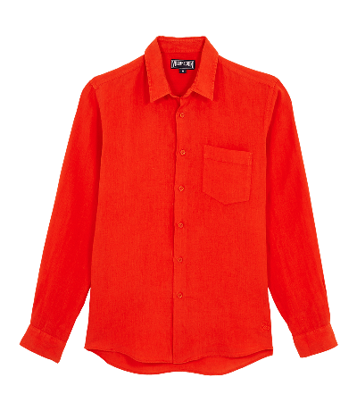 Men red linen shirt