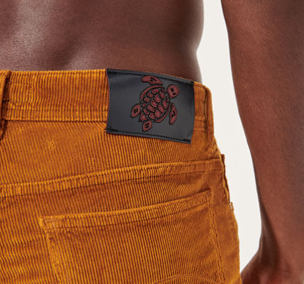 men's pants leather patch with Vilebrequin turtle